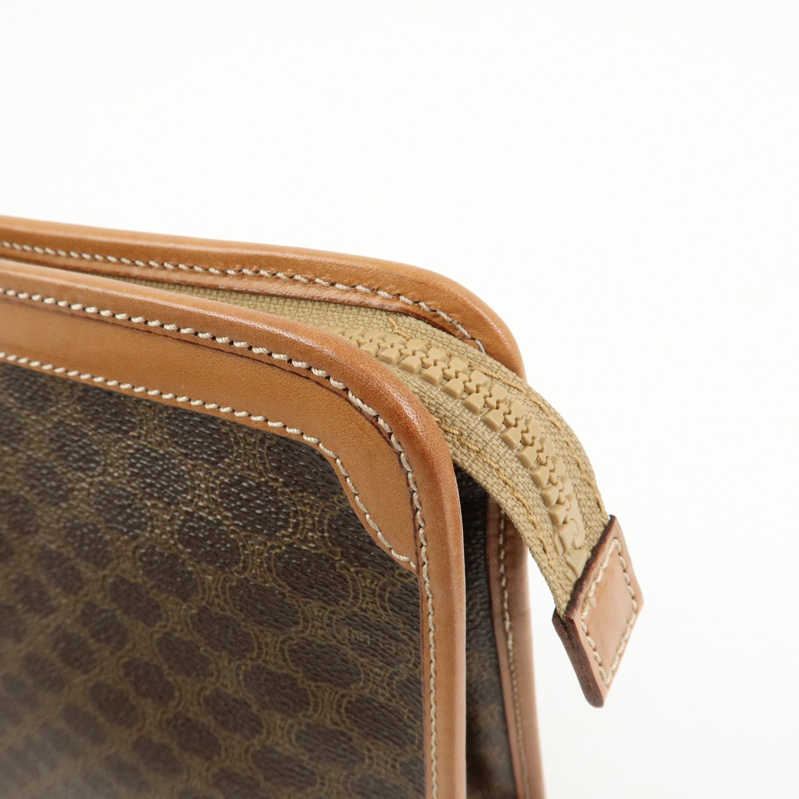 CELINE Macadam PVC Coated Canvas Leather Clutch Bag Pouch Brown