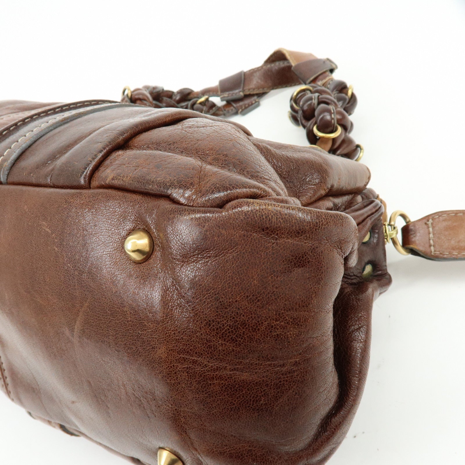 Chloe Eloise Leather Hand Bag Shoulder Bag Braided Handle Brown