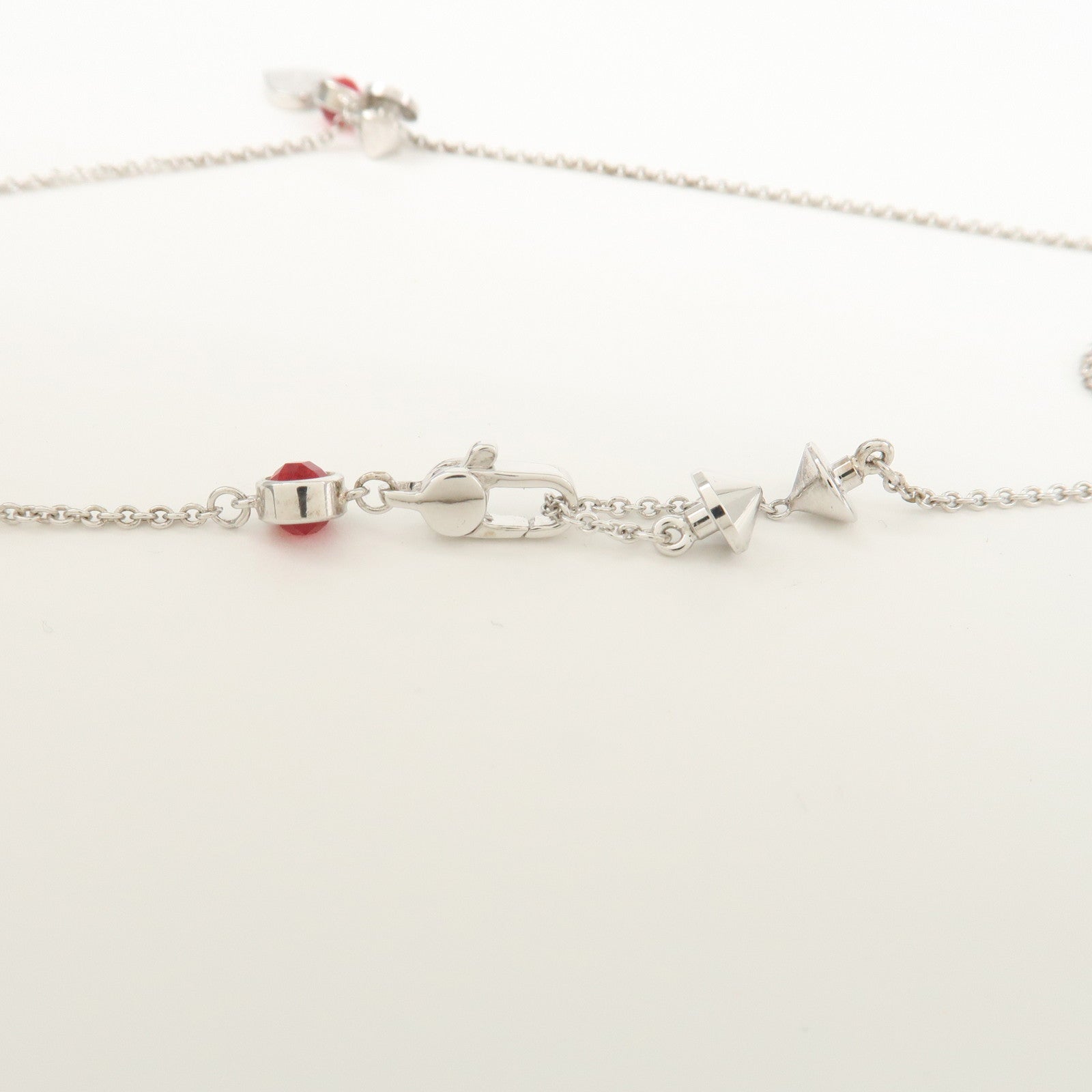 GUCCI SV925 Rhinestone Necklace Heart Silver Red 325871