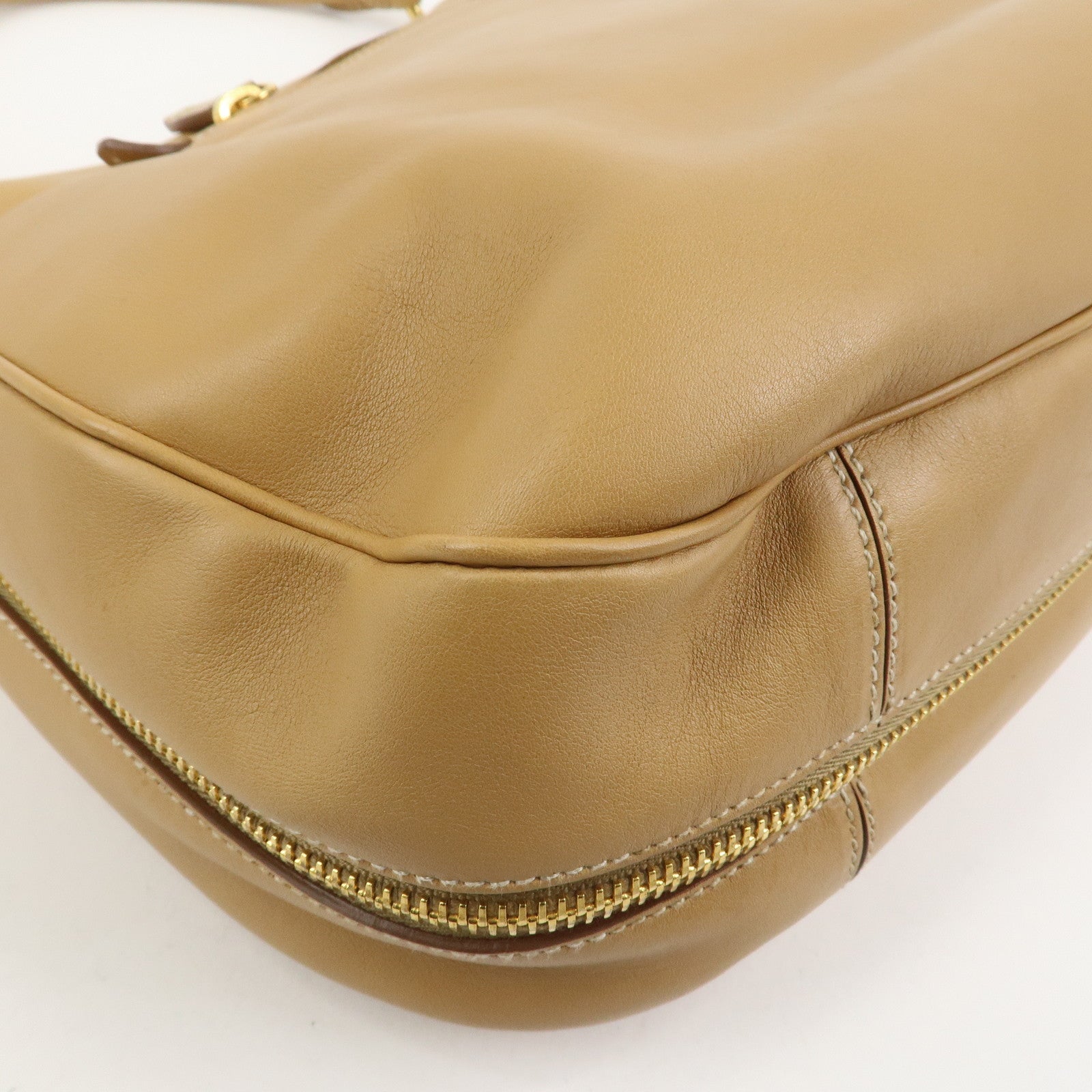 PRADA Triangle Logo Leather Shoulder Bag Hand Bag Camel