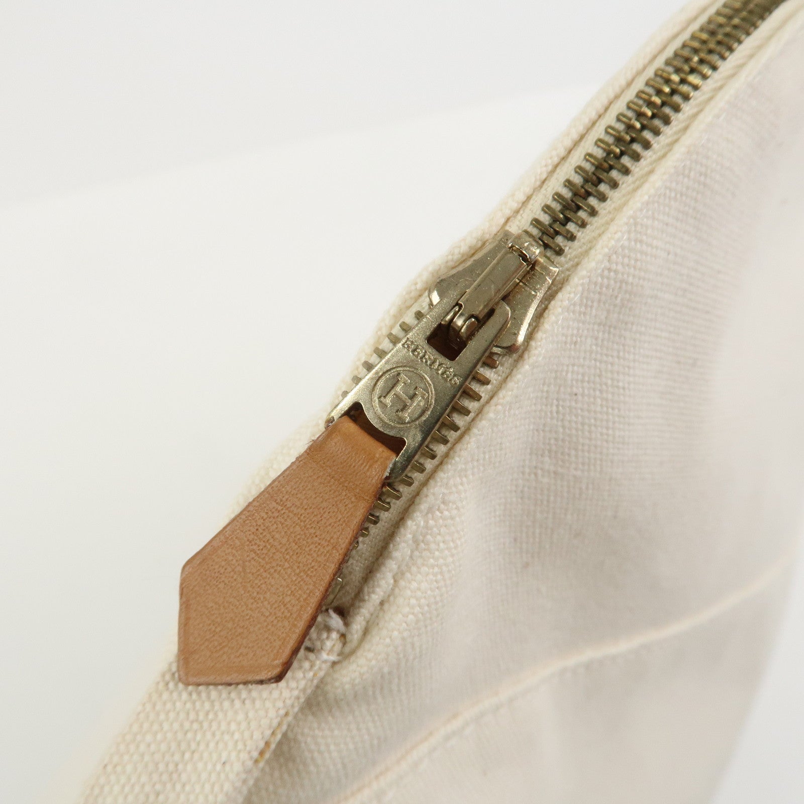 HERMES Bolide Canvas Leather Pouch TGM Natural