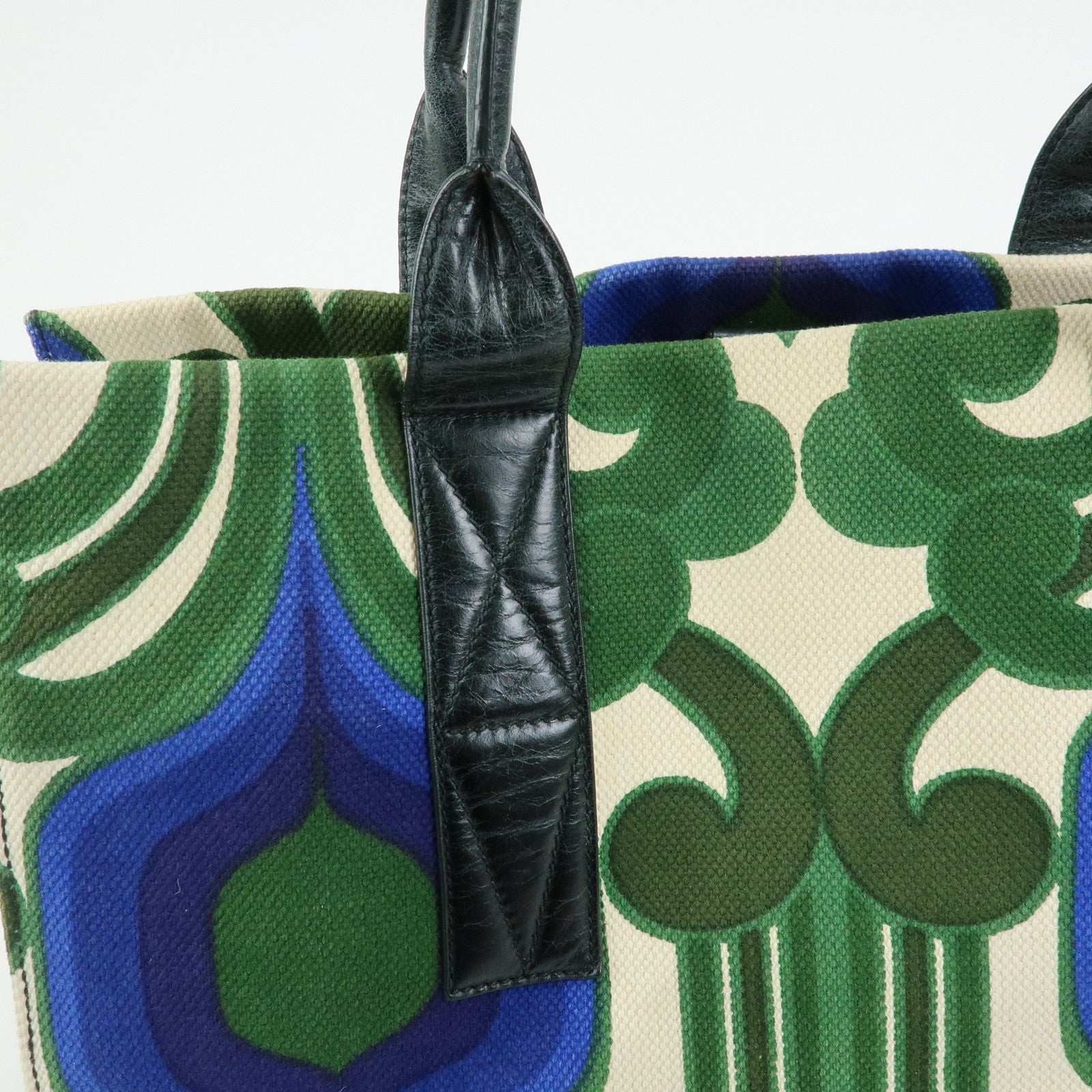 MIU MIU Canvas Leather Tote Bag Hand Bag Green Natural