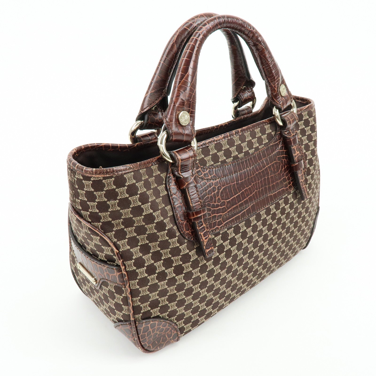 CELINE Macadam Embossed Leather Canvas Boogie Bag Hand Bag Brown