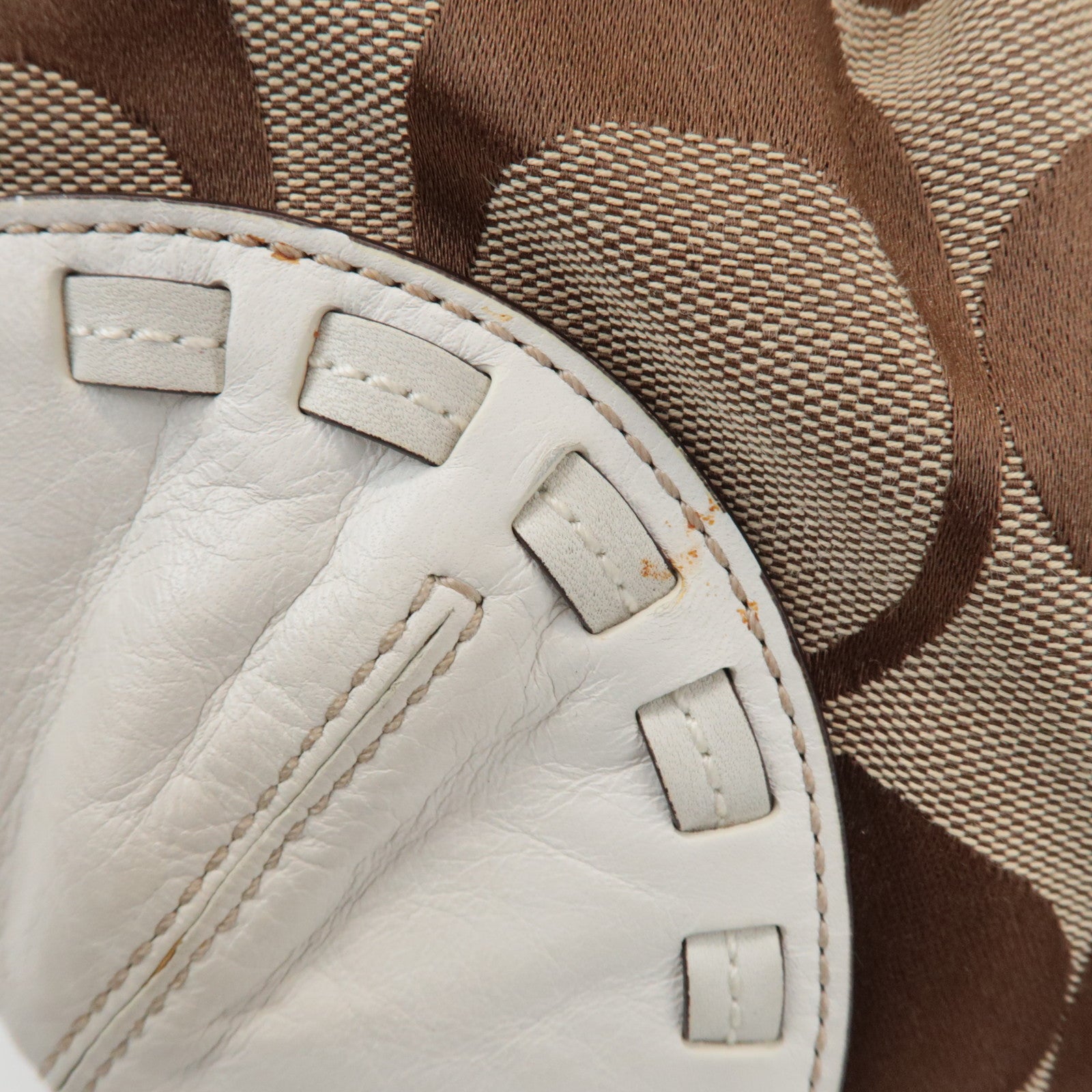 COACH Signature Canvas Leather Shoulder Bag Brown White