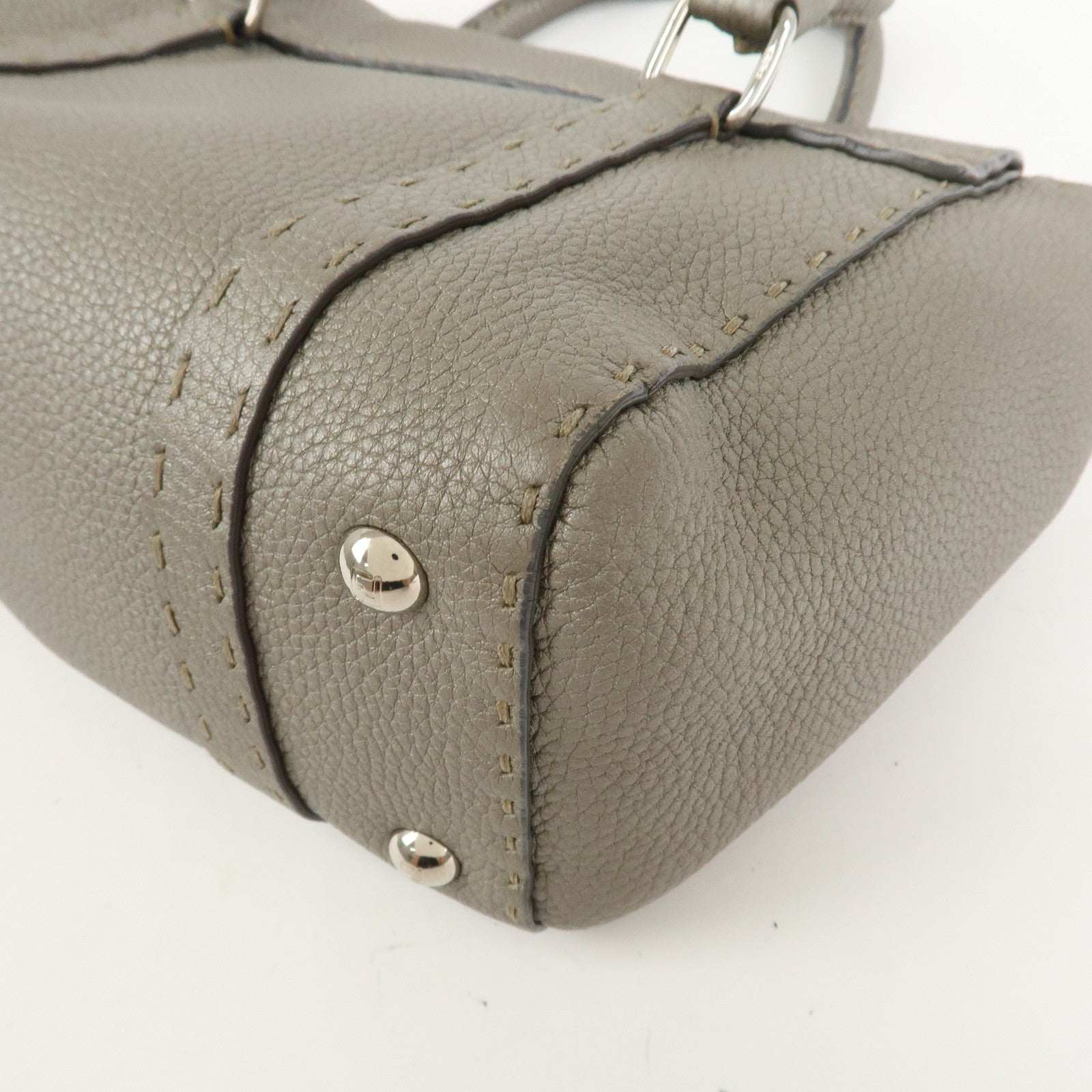 FENDI Seleria Leather Mini Linda Hand Bag Gray 8BR486