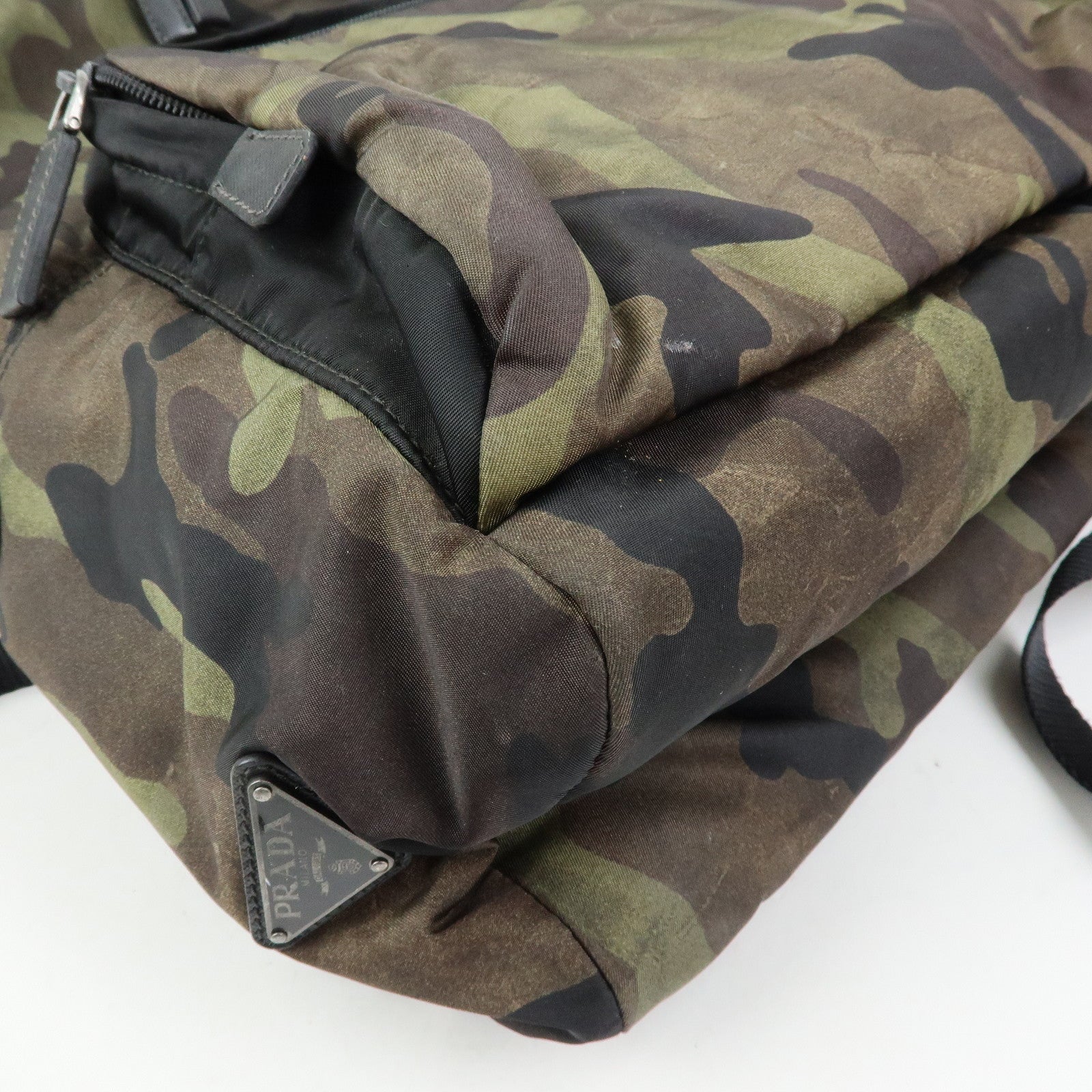 PRADA Triangle Logo Nylon Leather Backpack Camouflage VZ0066