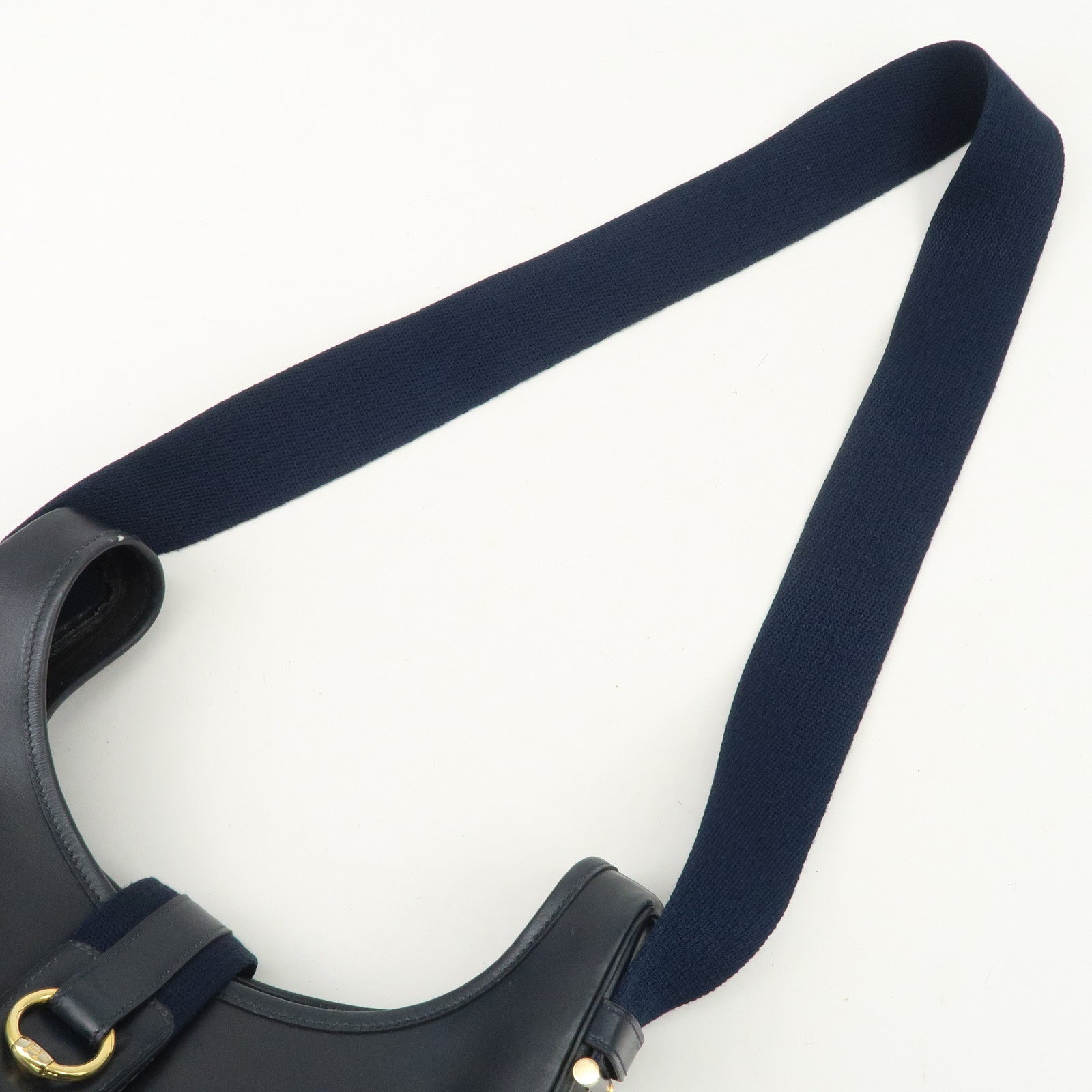 HERMES Saco Leather M Stamped Shoulder Bag Crossbody Bag Navy Used