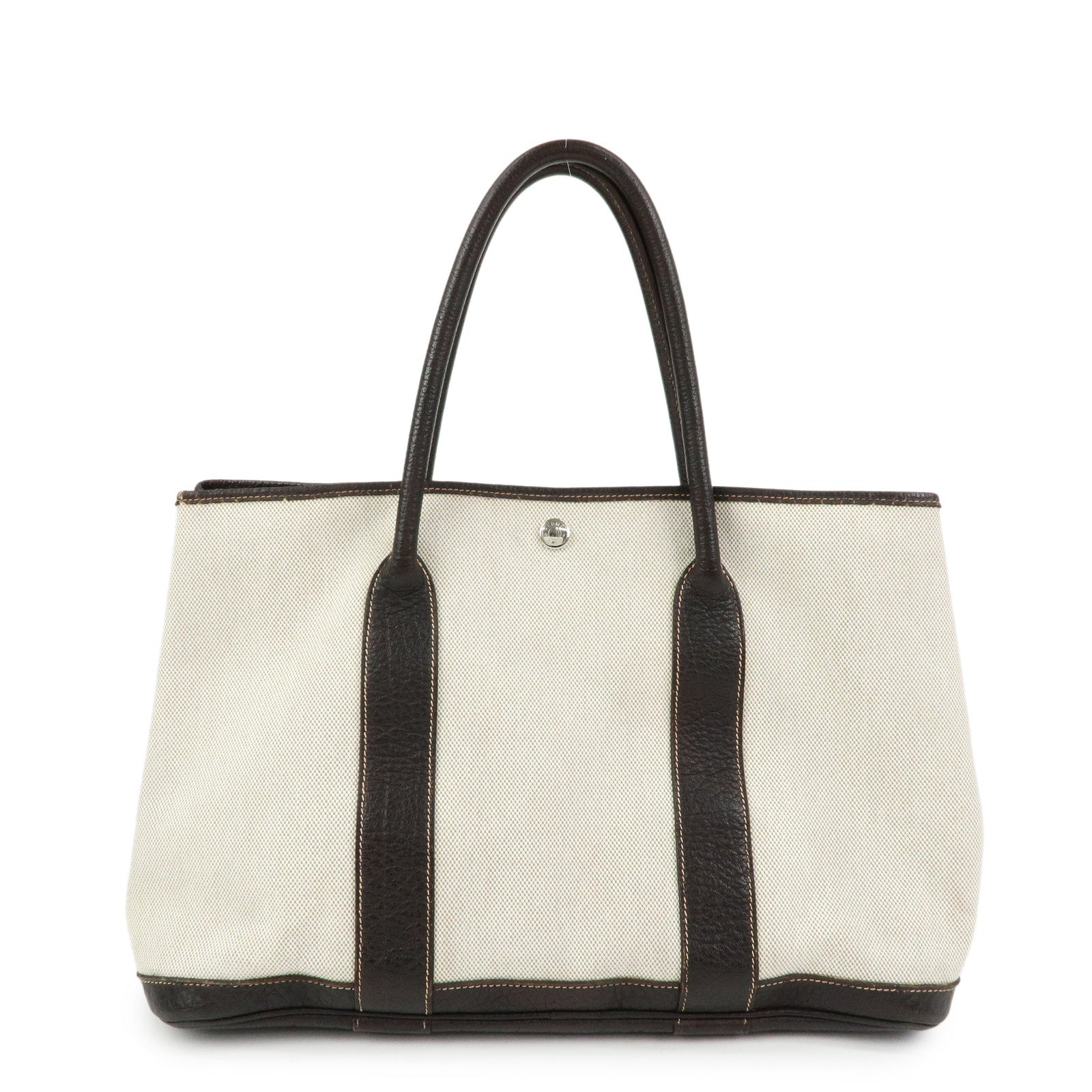 HERMES Canvas Leather Garden Party PM □I Stamped Tote Bag Beige