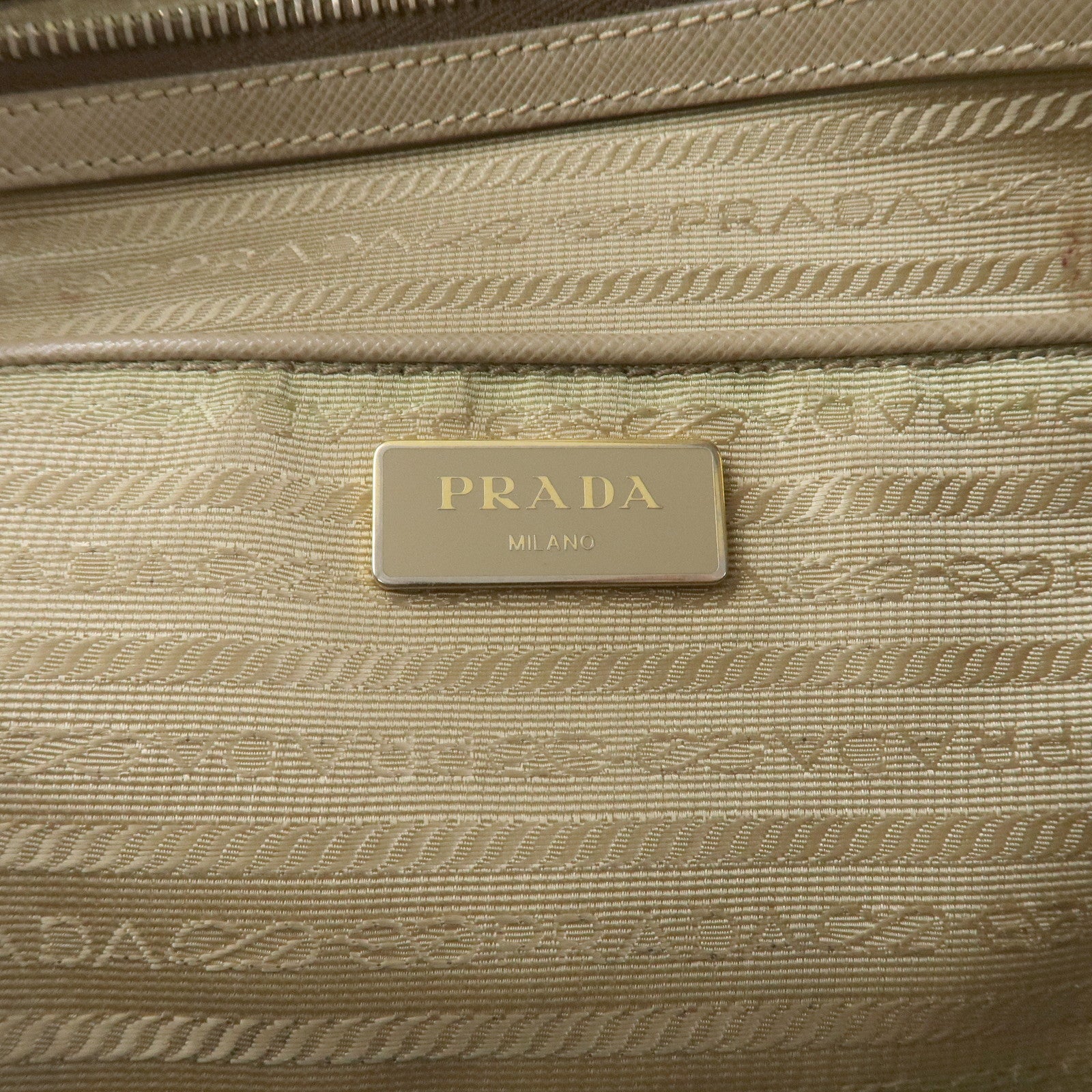 PRADA Triangle Logo Saffiano Leather Hand Bag Greige BL0812
