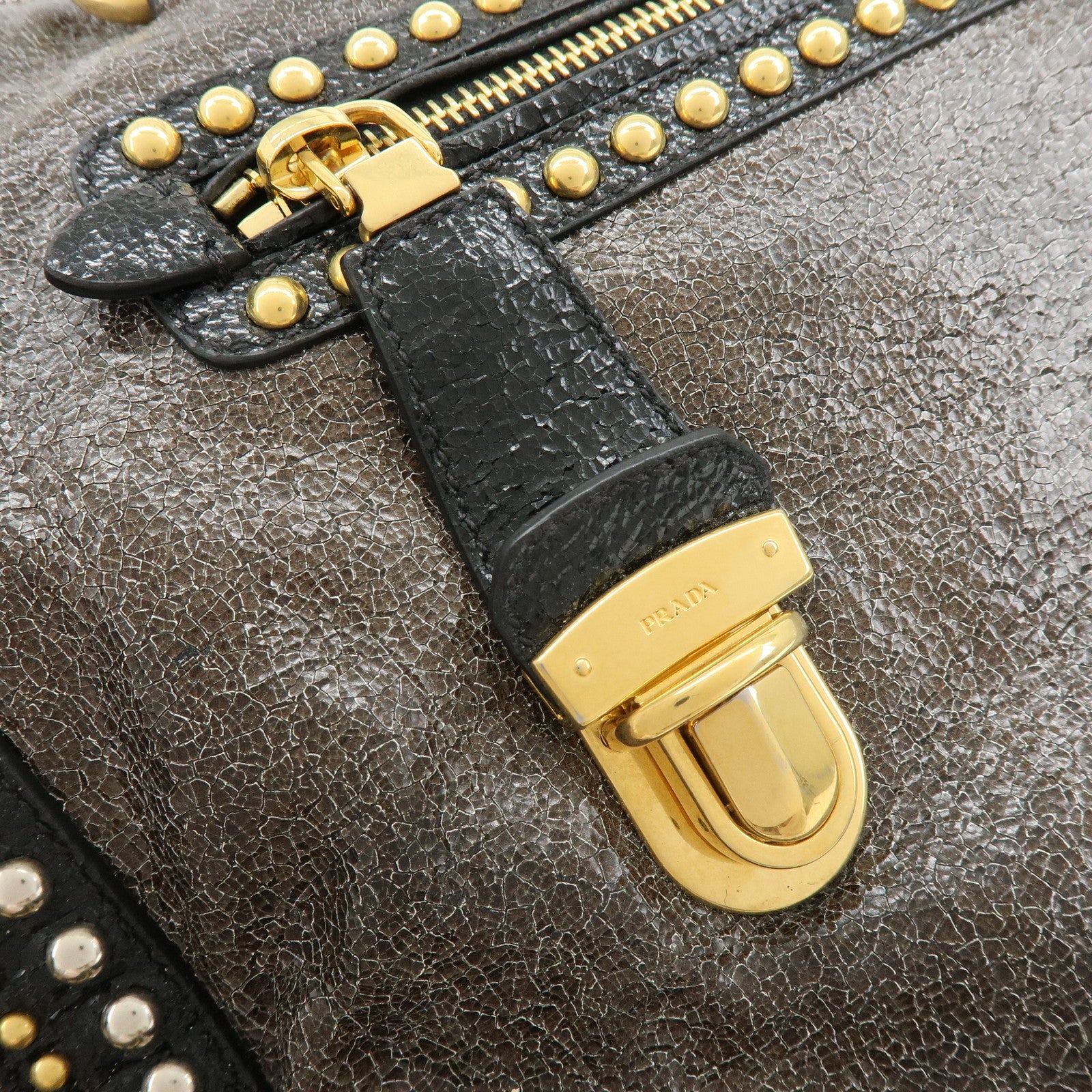 PRADA Triangle Logo Leather 2Way Bag Hand Bag Shoulder Bag Brown