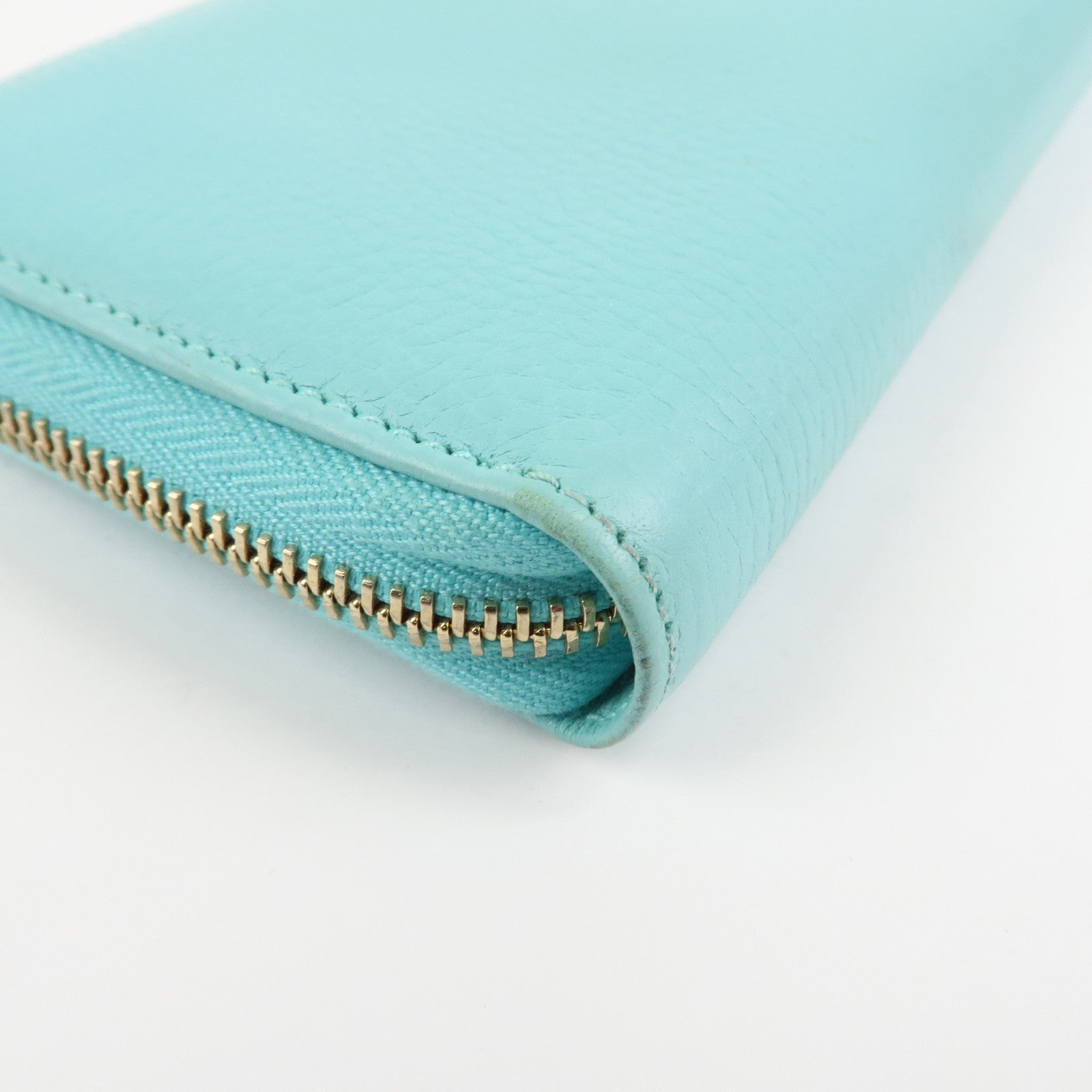 GUCCI Bamboo Leather Round Zippy Wallet Long Wallet Light Blue 307984 Used