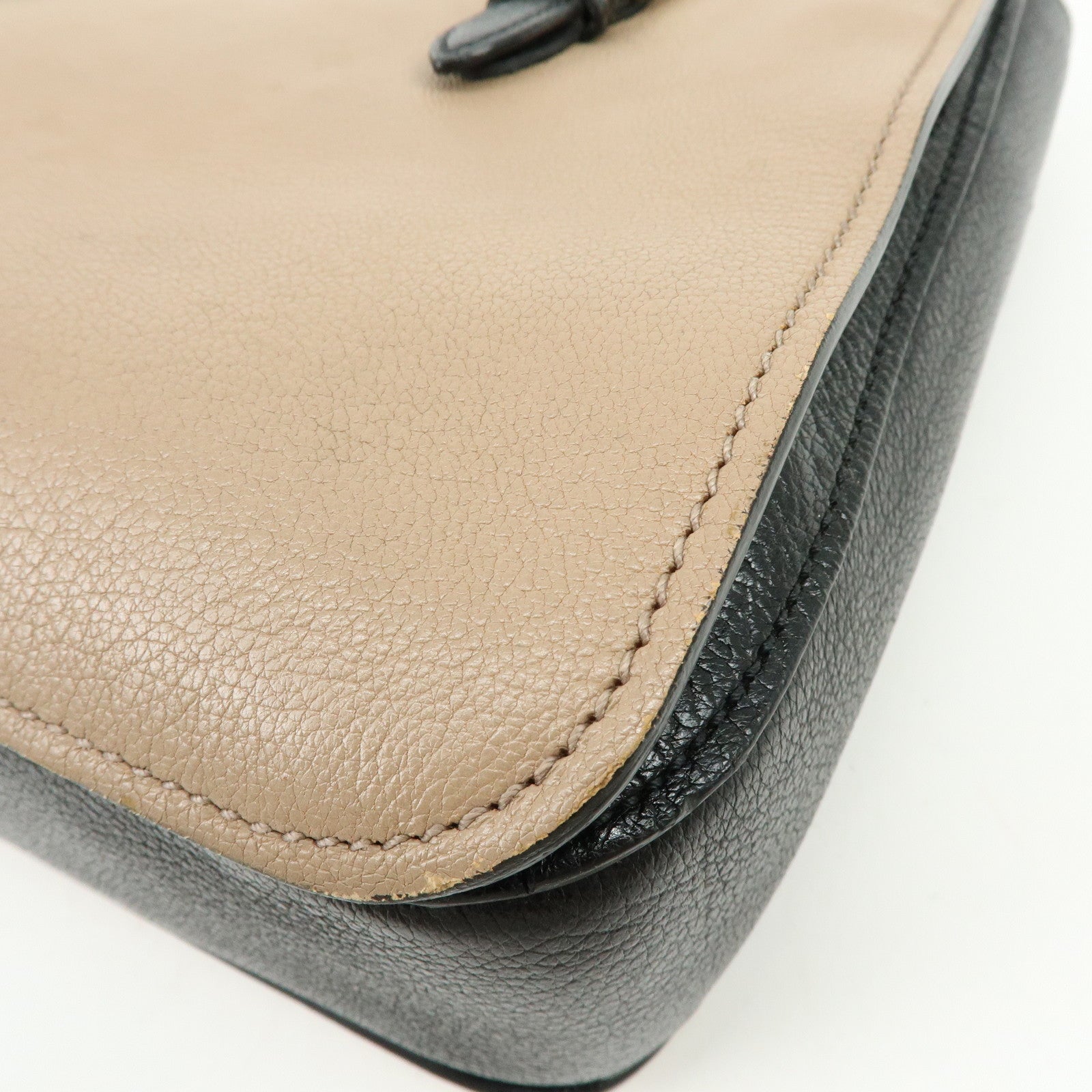 MIU MIU Madras Leather 2Way Hand Bag Bi-color Beige Black RN0799