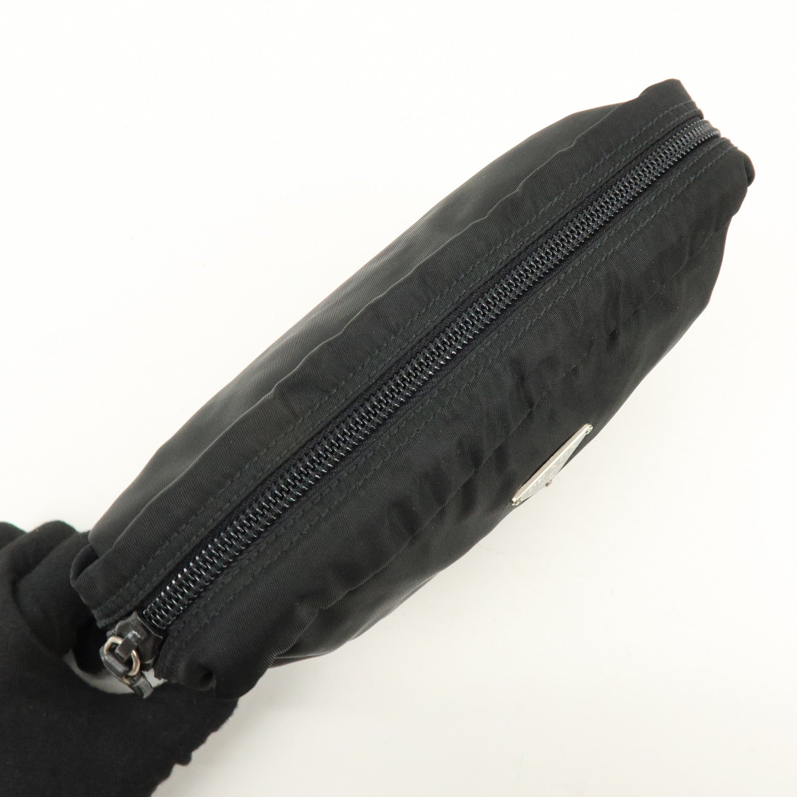 PRADA Triangle Logo Nylon Pouch Cosmetic Case Black