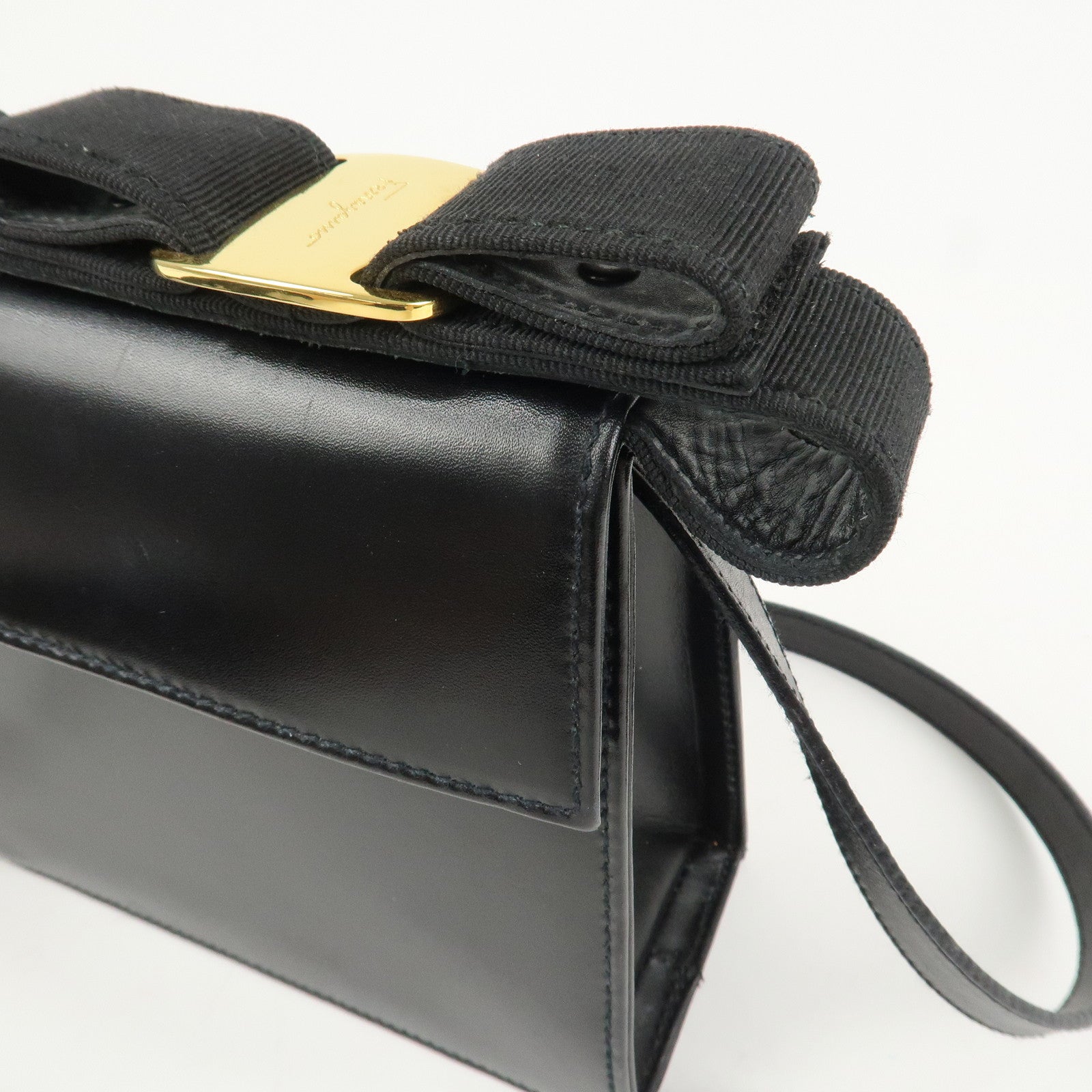 Ferragamo Varra Ribbon Leather 2Way Bag Shoulder Bag Hand Bag Black