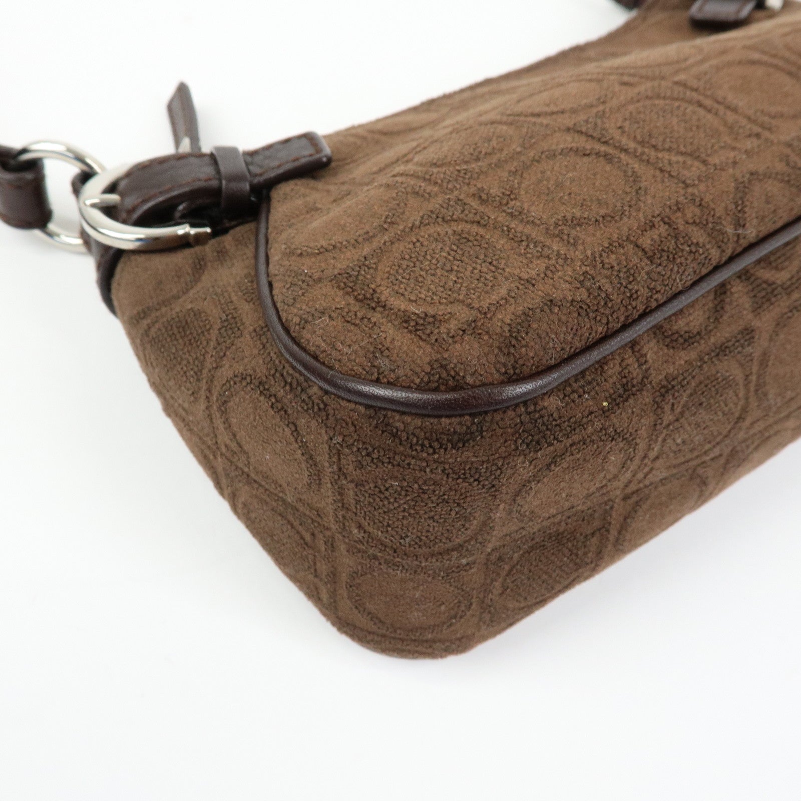 Ferragamo Ganchini Pile Leather Shoulder Bag Hand Bag Brown
