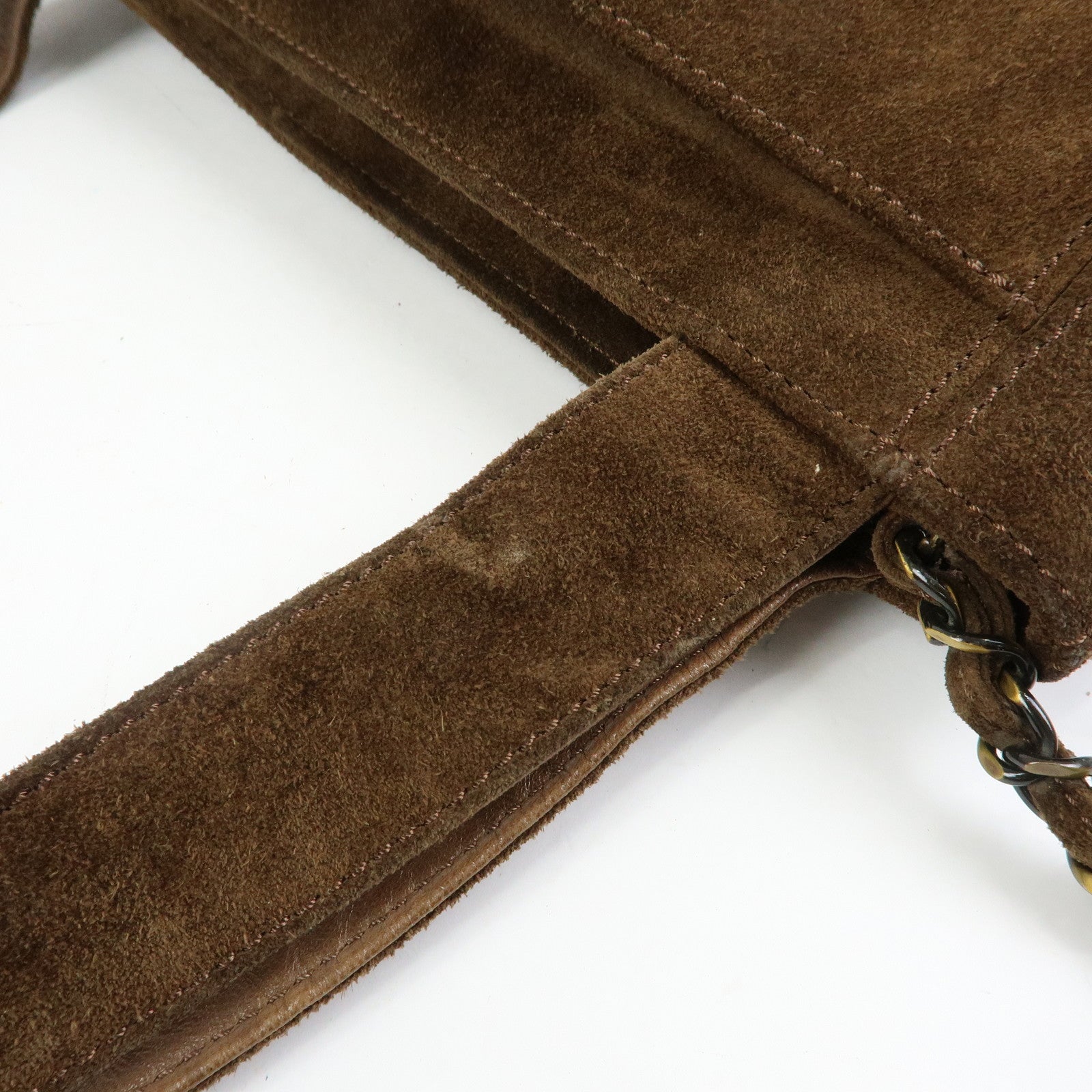 CHANEL Logo Suede Tote Bag Shoulder Bag Brown