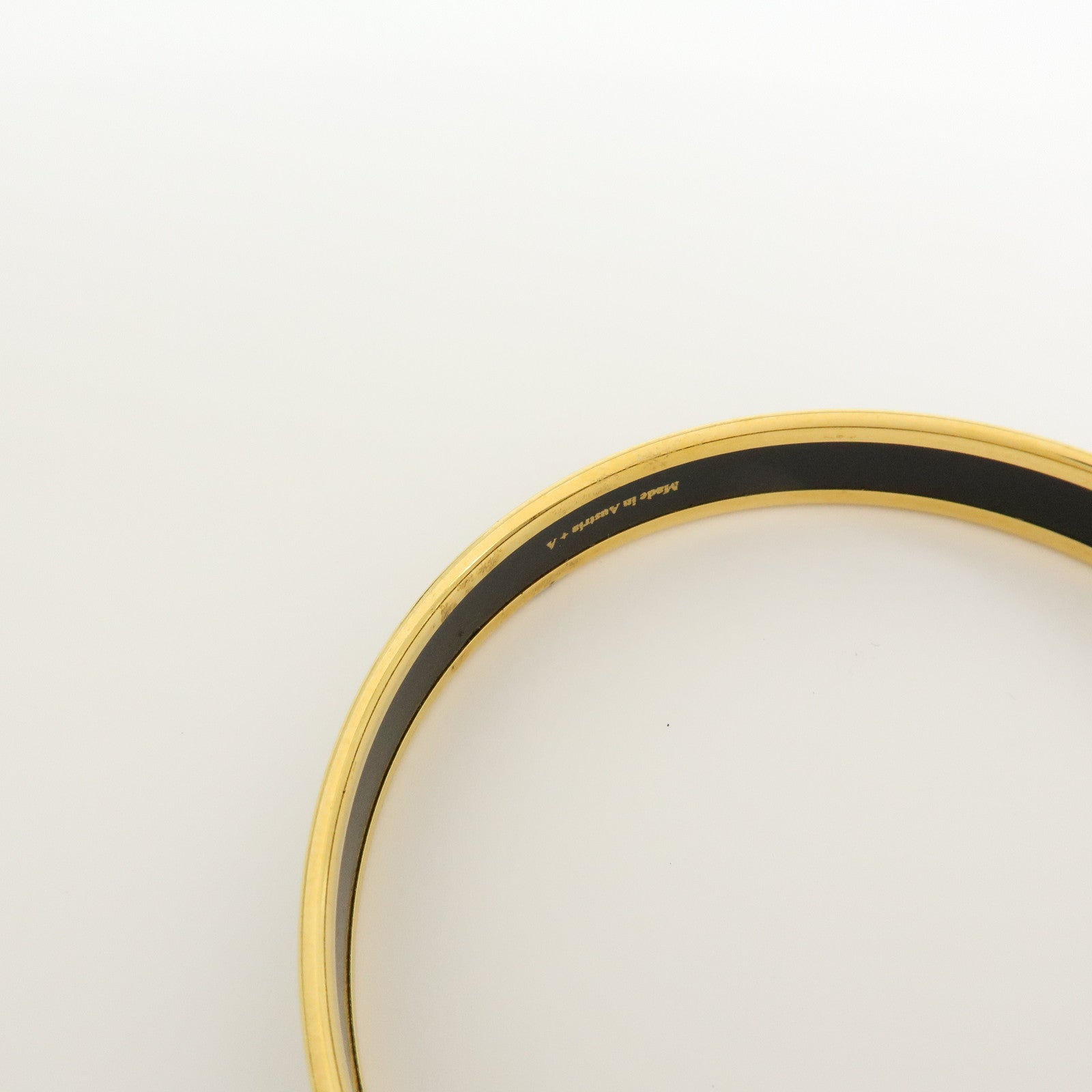 HERMES Email PM Plated Bracelet Bangle Gold Dark Green