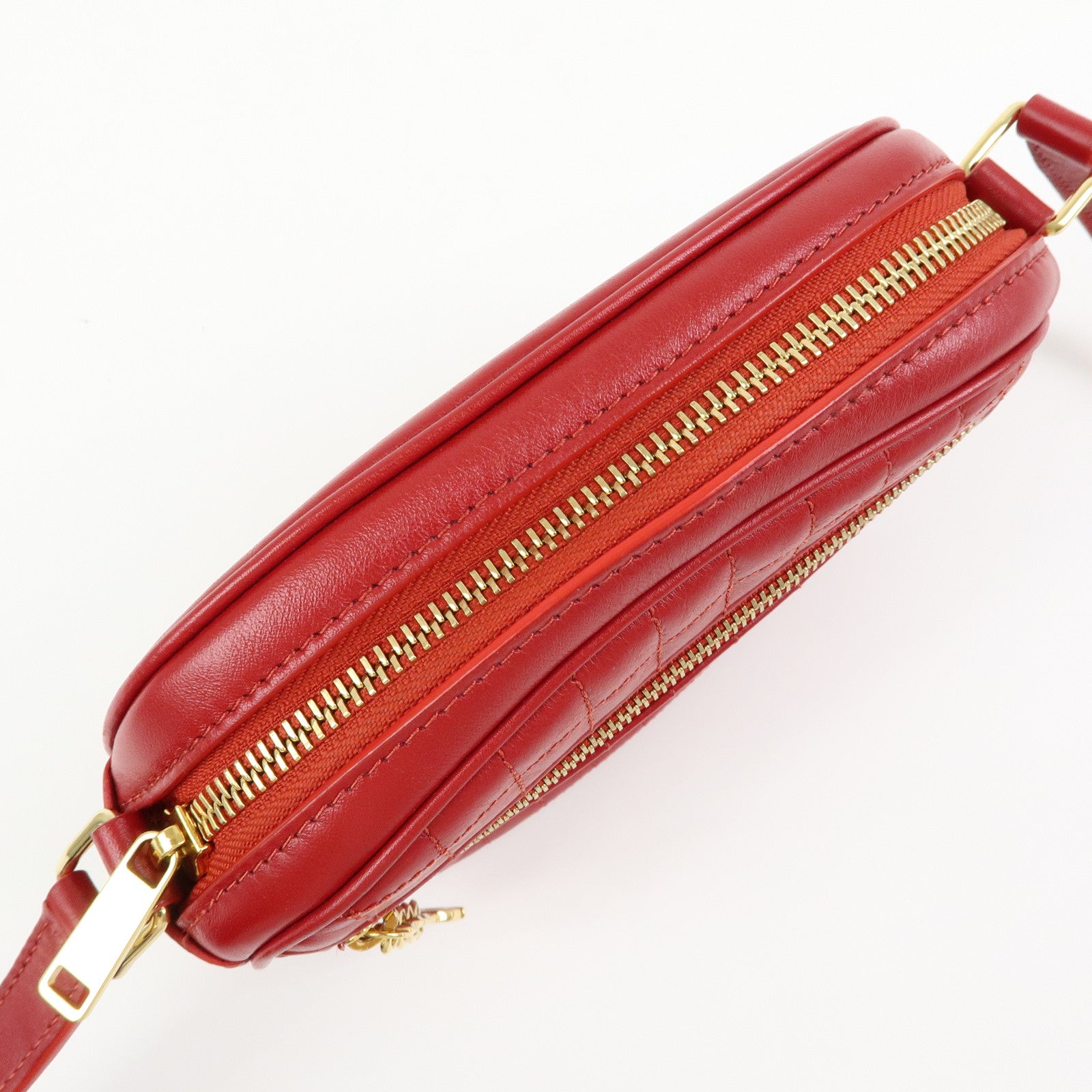 CELINE Leather Shoulder Bag Crossbody Bag C Charm Red