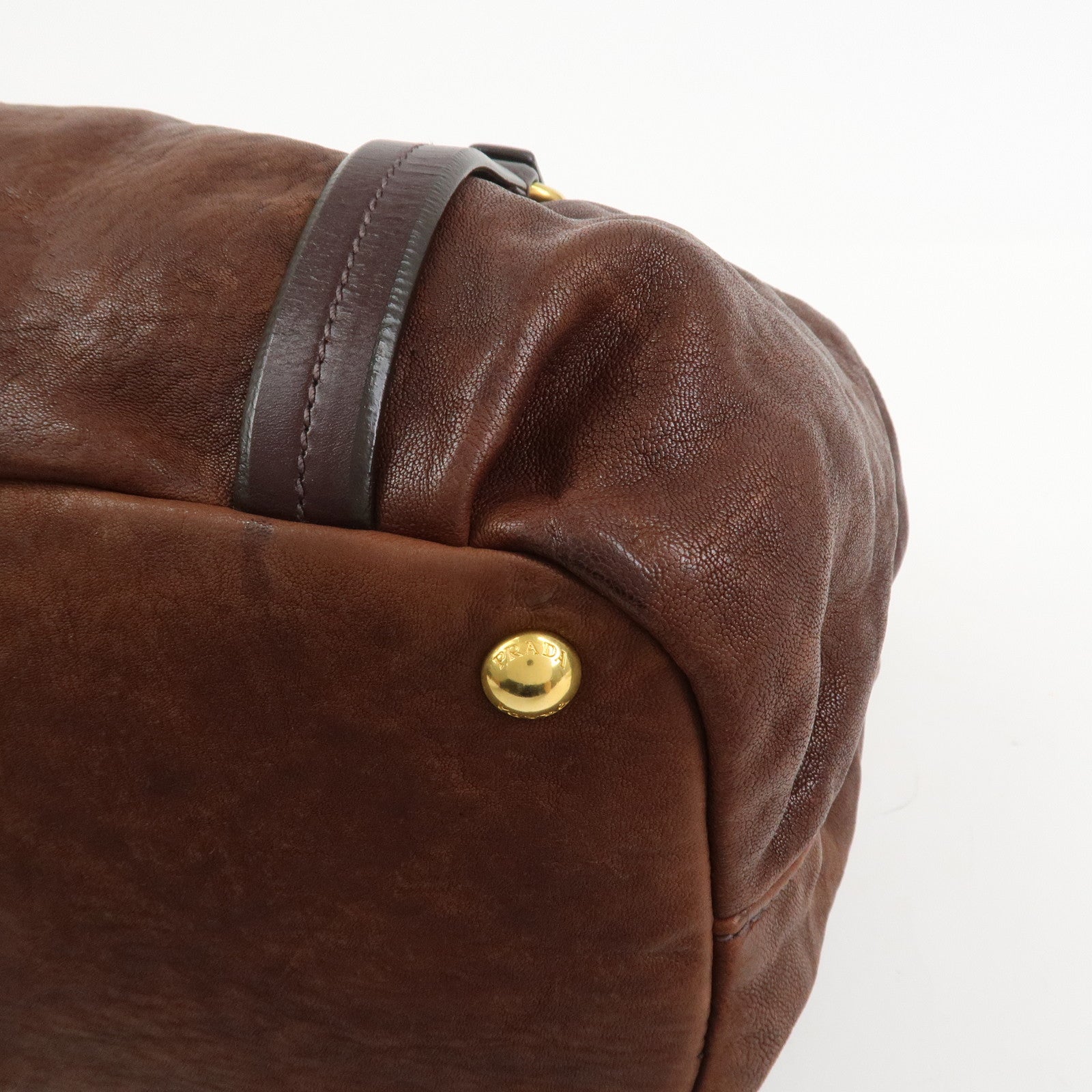 PRADA Logo Leather 2Way Bag Hand Bag Shoulder Bag Brown BN1773