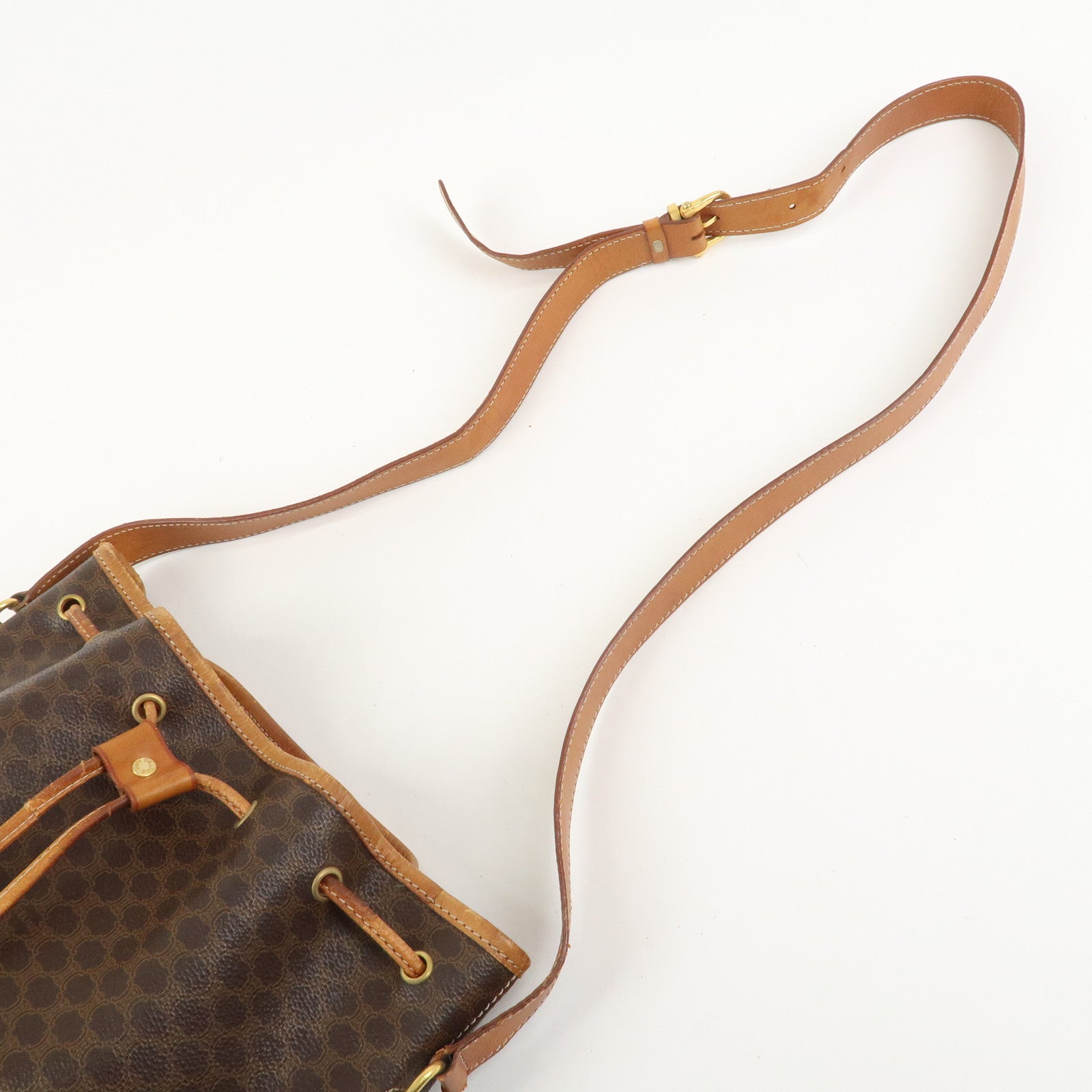 CELINE Macadam PVC Canvas Leather Shoulder Bag Crossbody Bag Brown