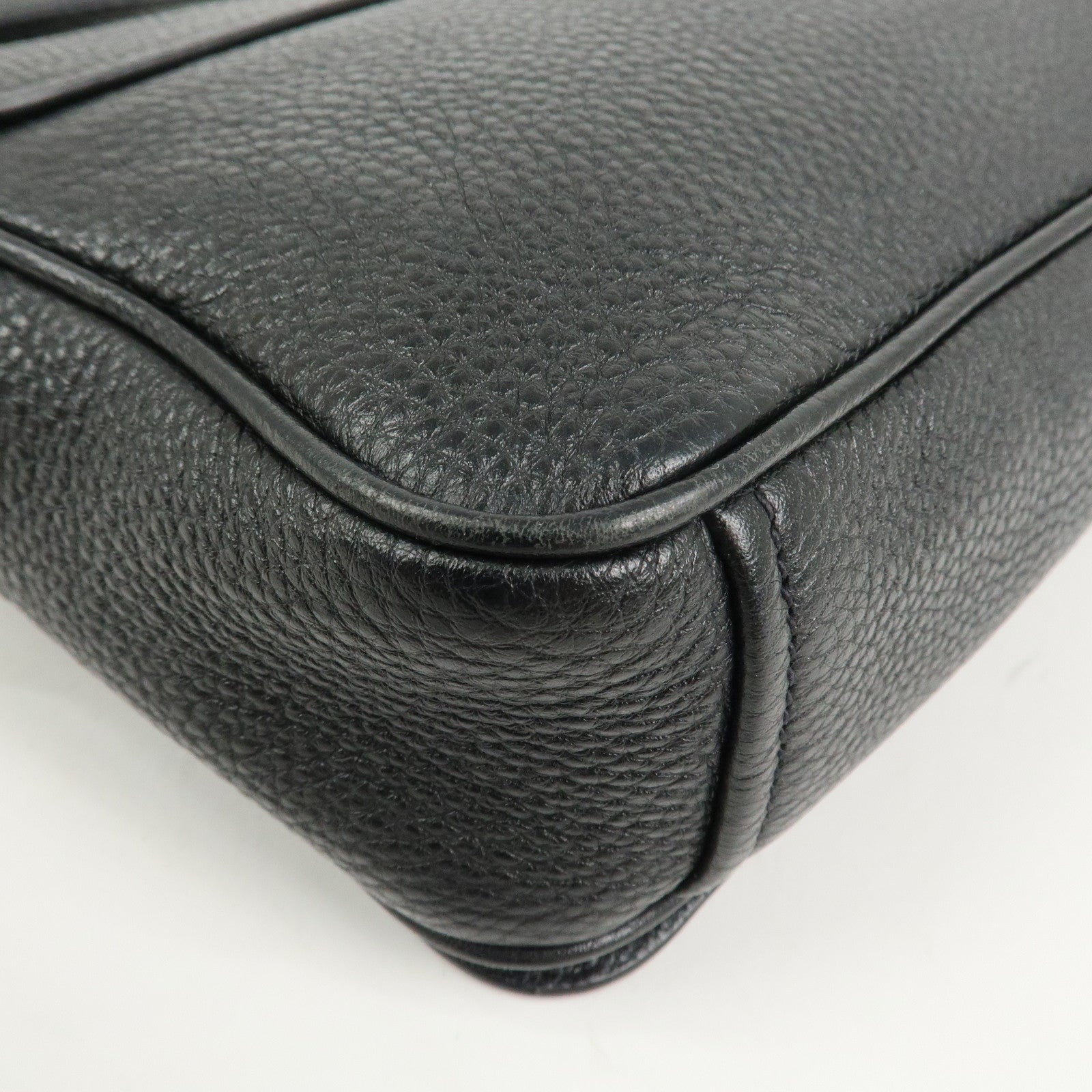 PRADA Logo Leather Shoulder Bag Black 1BD163