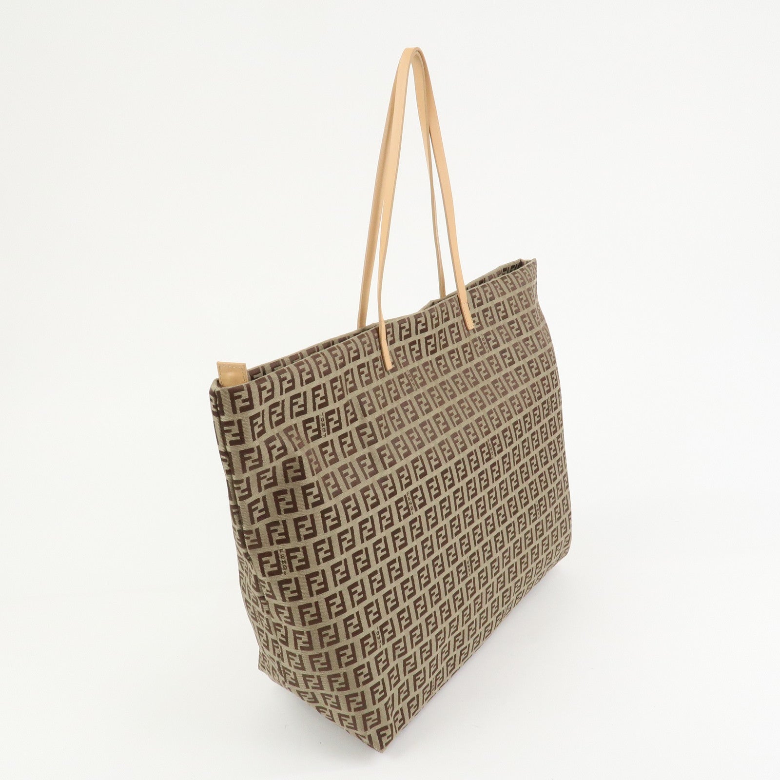 FENDI Zucchino Canvas Leather Tote Bag Shoulder Bag Brown 8BH026