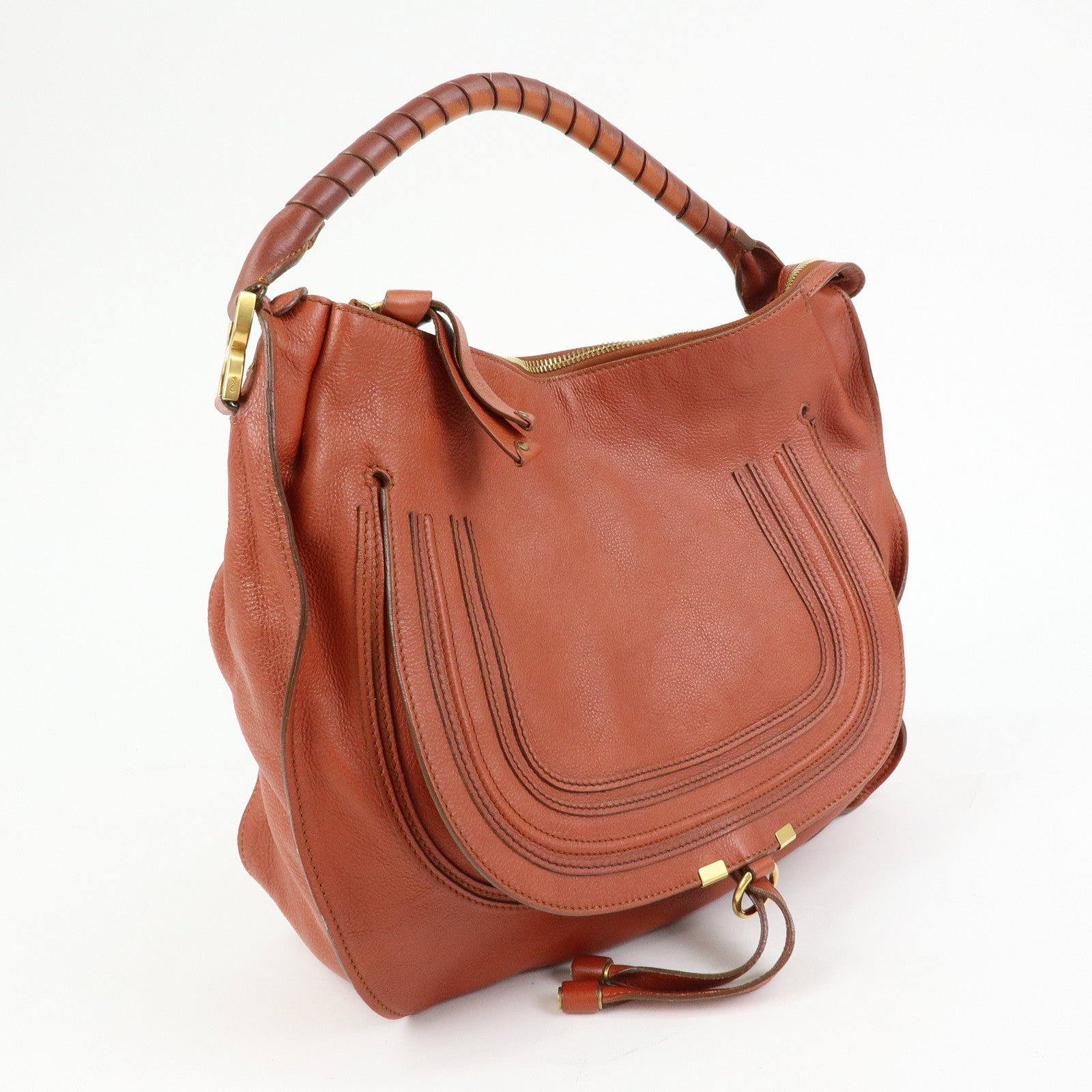 Chloe Marcie Leather Shoulder Bag Tote Bag Red Brown