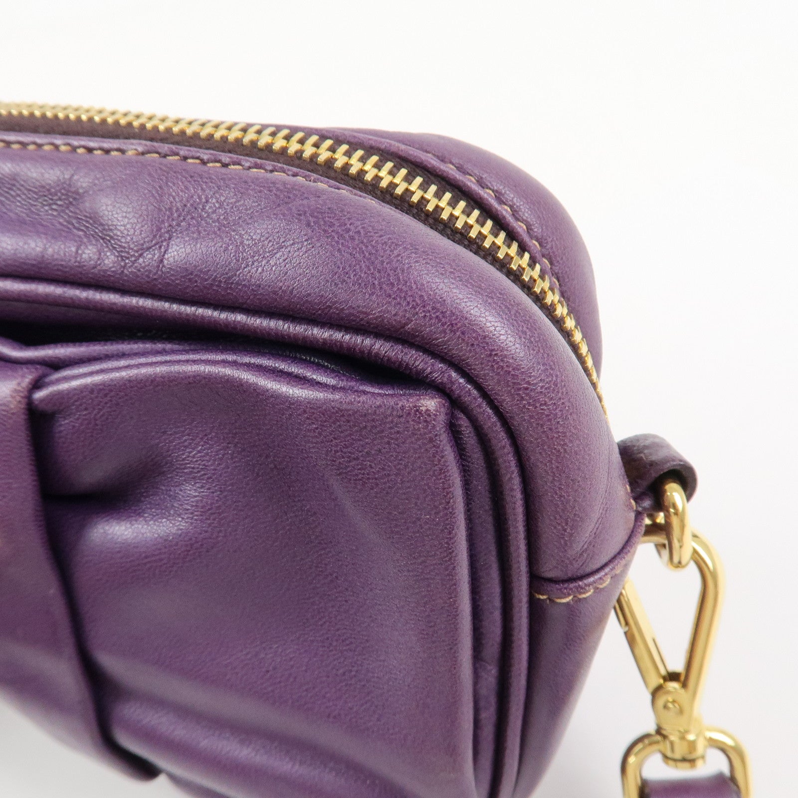 PRADA Logo Nappa Leather Ribbon Mini Shoulder Bag Purple 1NF727