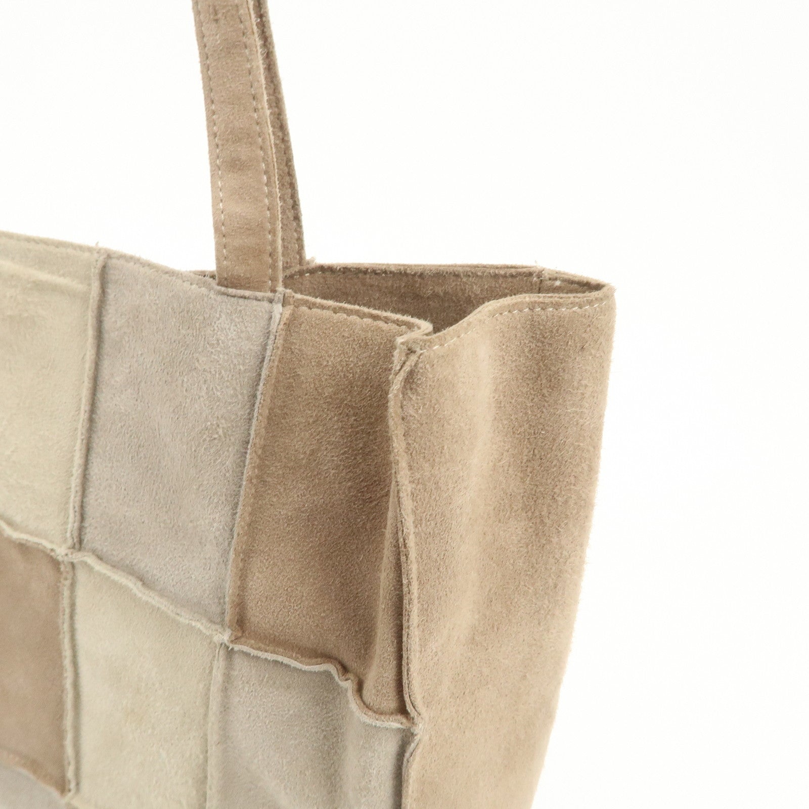 CHANEL Suede Shoulder Bag Tote Bag Patchwork Beige Brown
