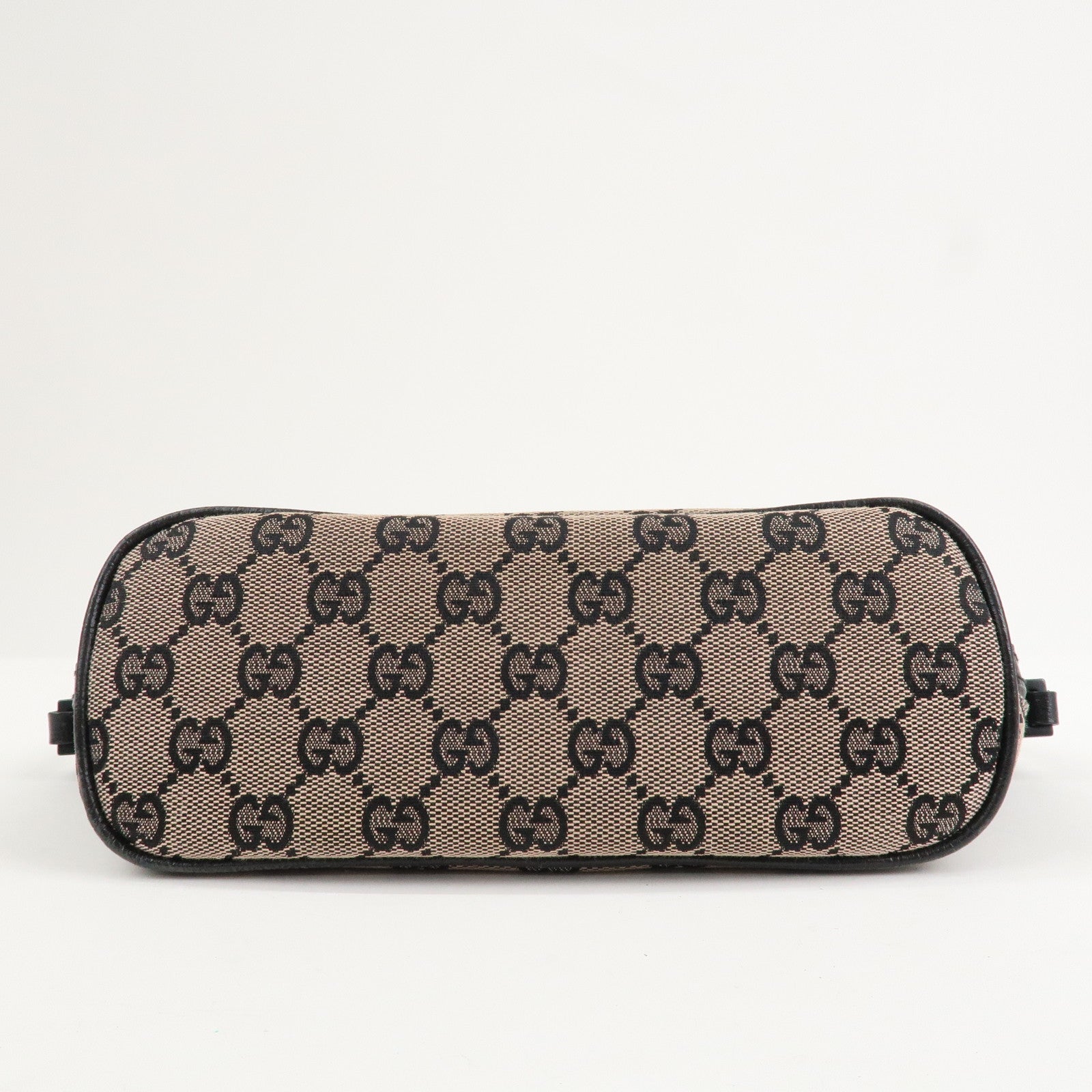 GUCCI Boat Bag GG Canvas Leather Hand Bag Beige Navy 07198