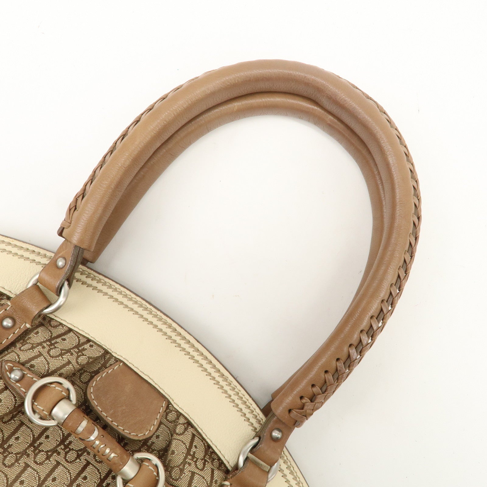 Christian Dior Trotter Canvas Leather Hand Bag Beige Ivory