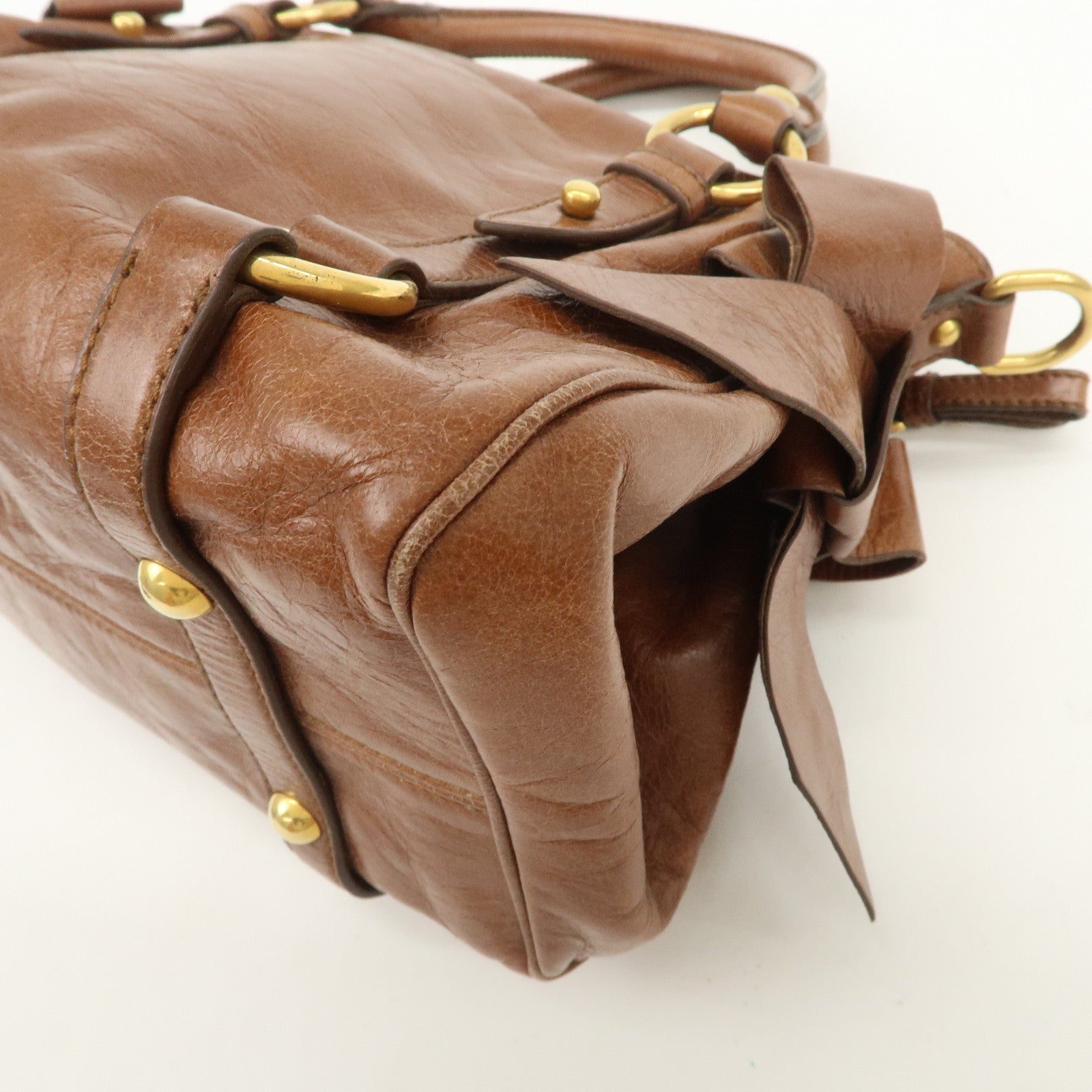 MIU MIU Logo Leather 2Way Bag Hand Bag Shoulder Bag Brown RT0438