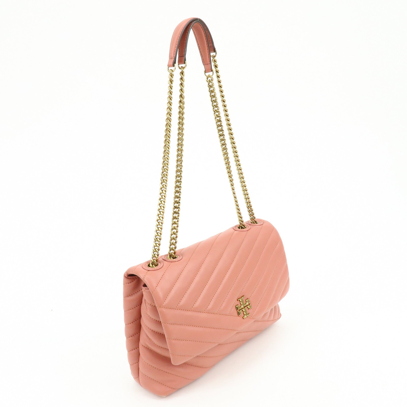 TORY BURCH Double T Kira Leather Chain Shoulder Bag Hand Bag Pink