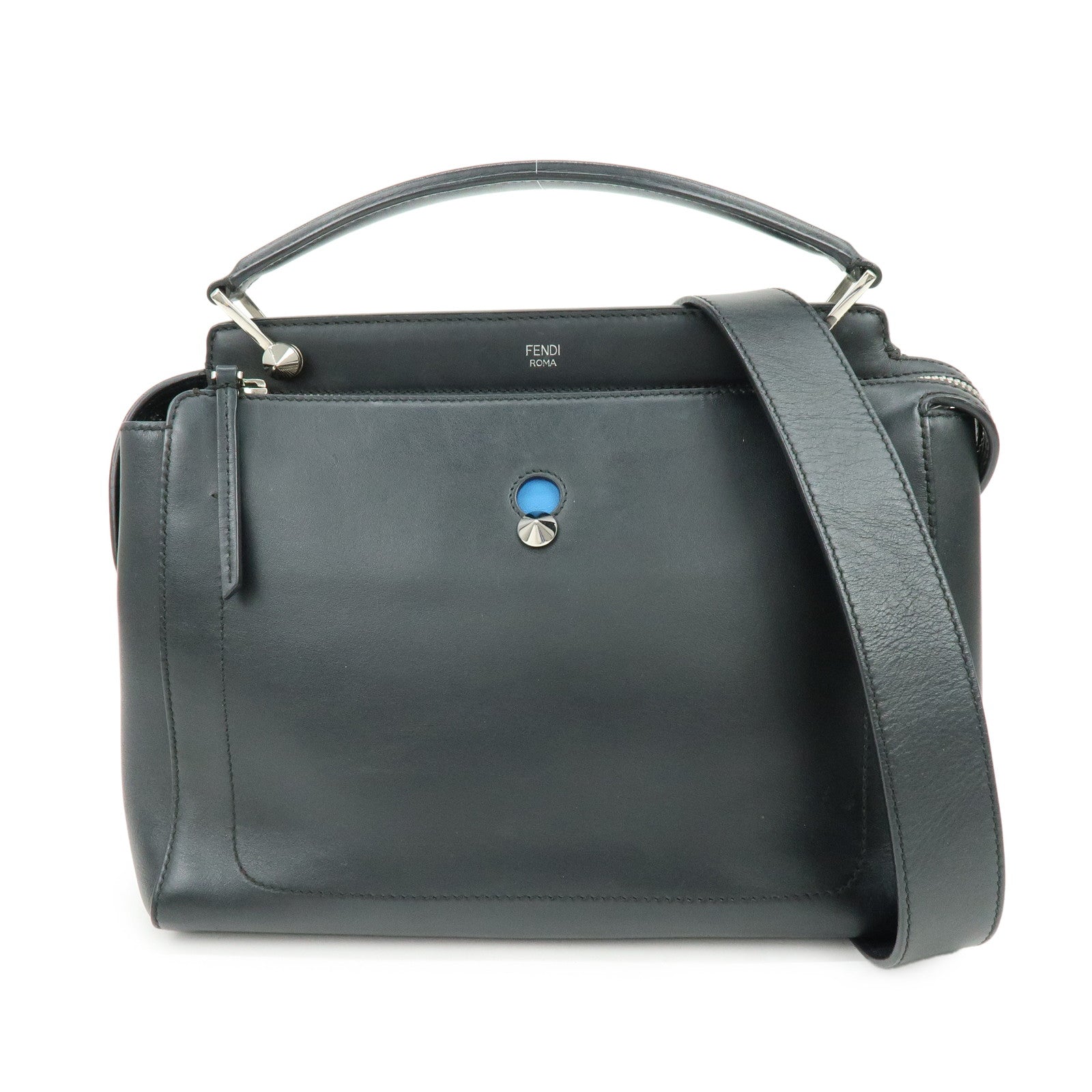FENDI Dotcom Leather 2WAY Bag Hand Bag Shoulder Bag Black 8BN293