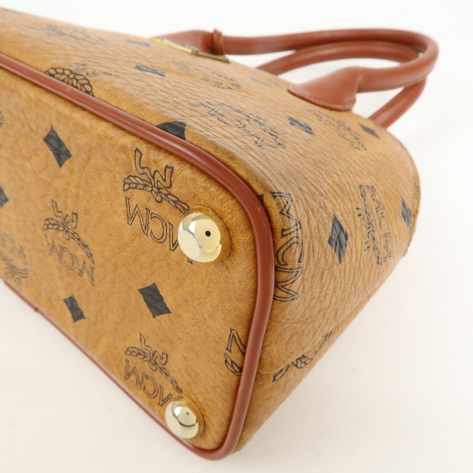 MCM Visetos Logo Leather 2WAY Bag Hand Bag Shoulder Bag Brown