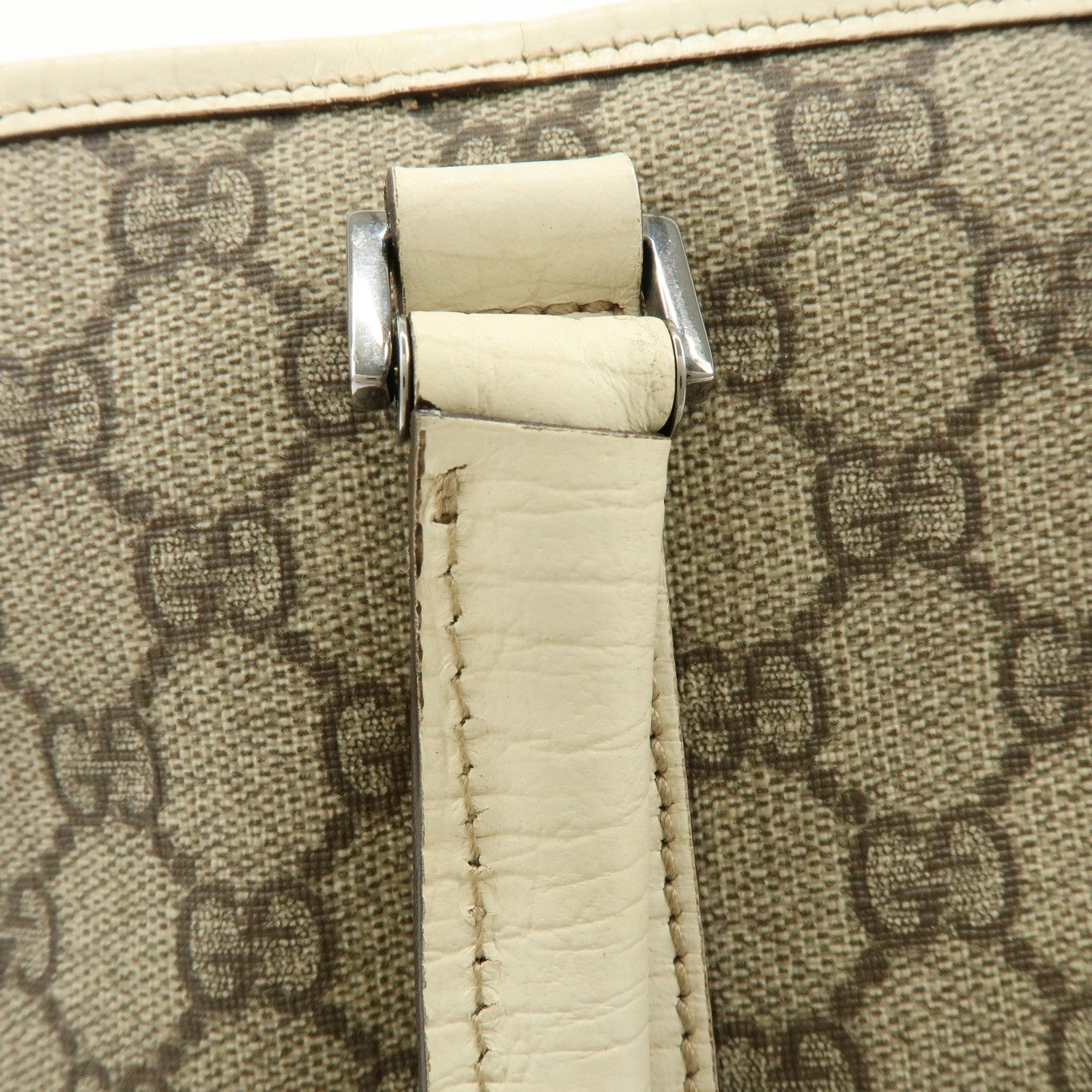GUCCI GG Canvas Leather Shoulder Bag Tote Bag Beige White 114595