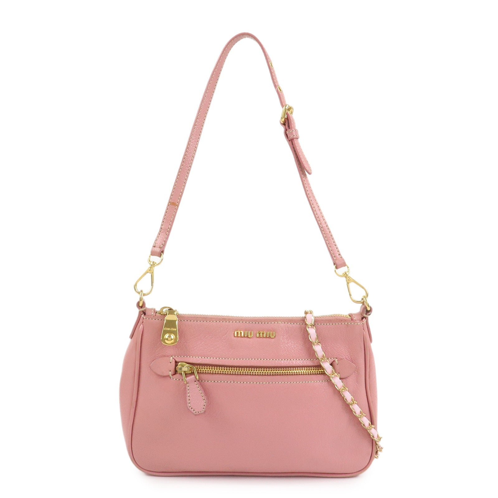 MIU MIU Logo Leather 2Way Bag Hand Bag Shoulder Bag Pink