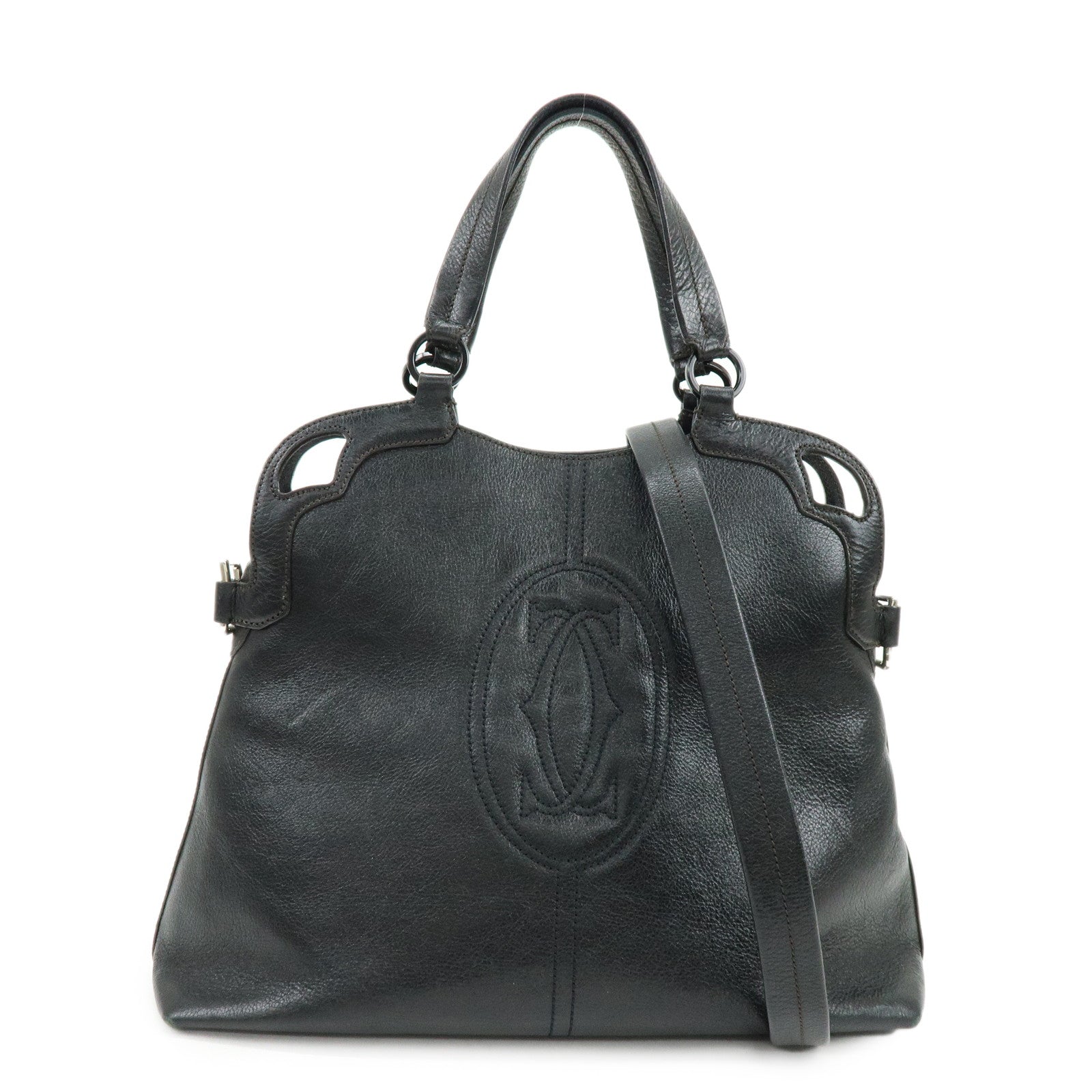Cartier Marcello de Cartier Leather 2Way Shoulder Hand Bag Black