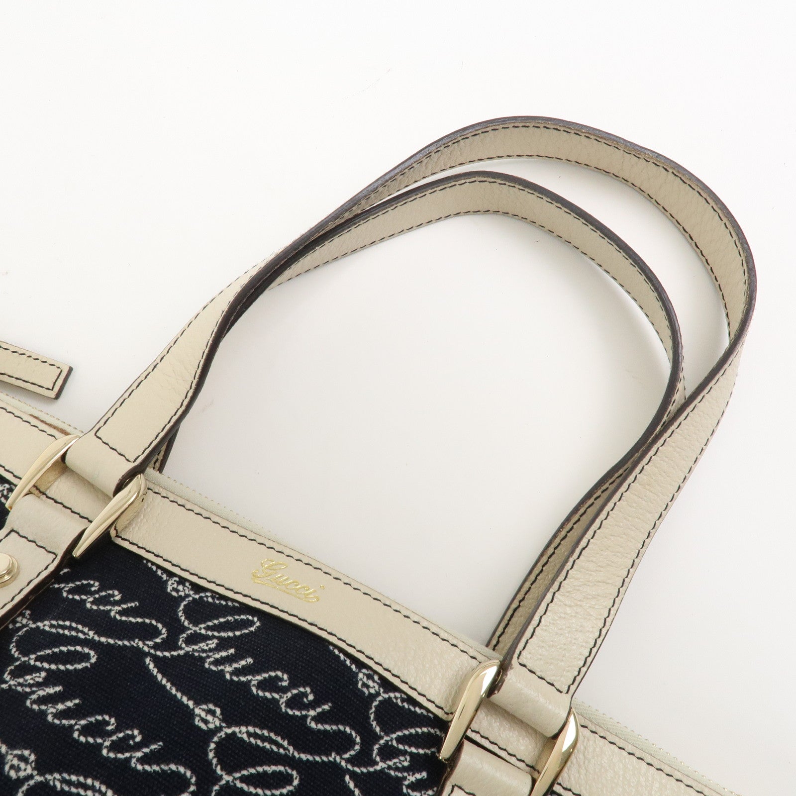 GUCCI Abbey Canvas Leather Tote Bag Shoulder Bag Dark Navy 141471
