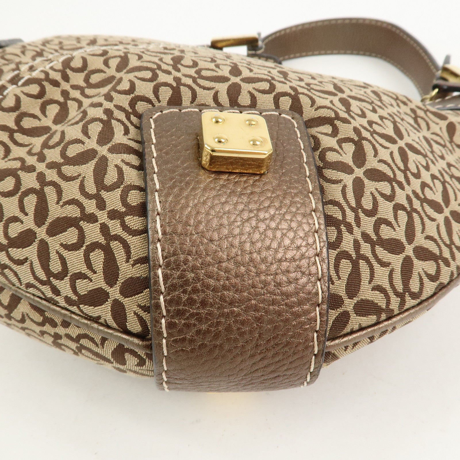 LOEWE New Road Line Logo Canvas Leather Shoulder Bag Brown Beige