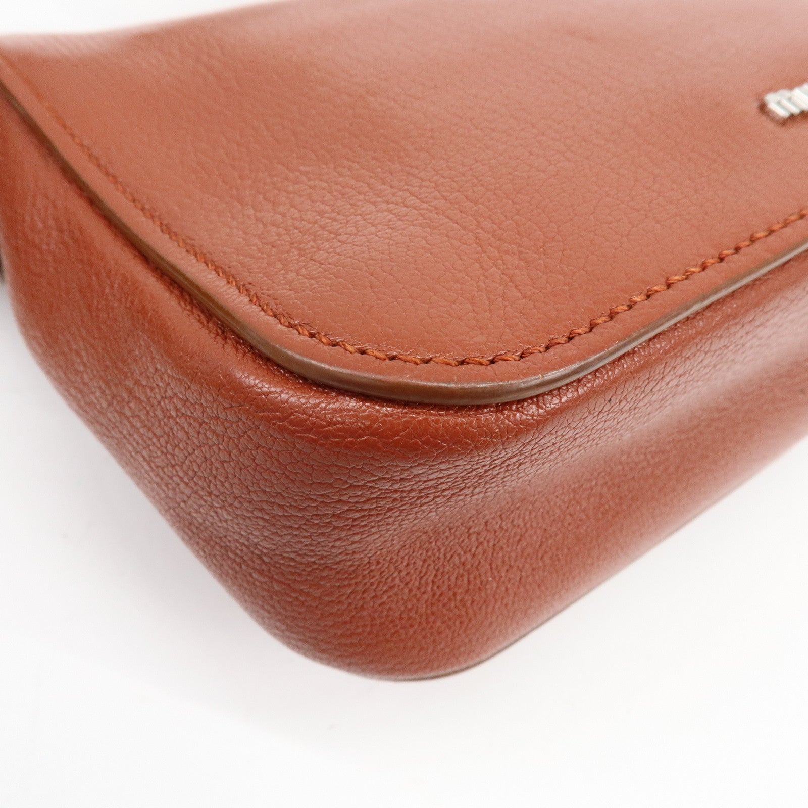 MIU MIU Madras Leather Shoulder Bag Crossbody Bag Brown 5BH638