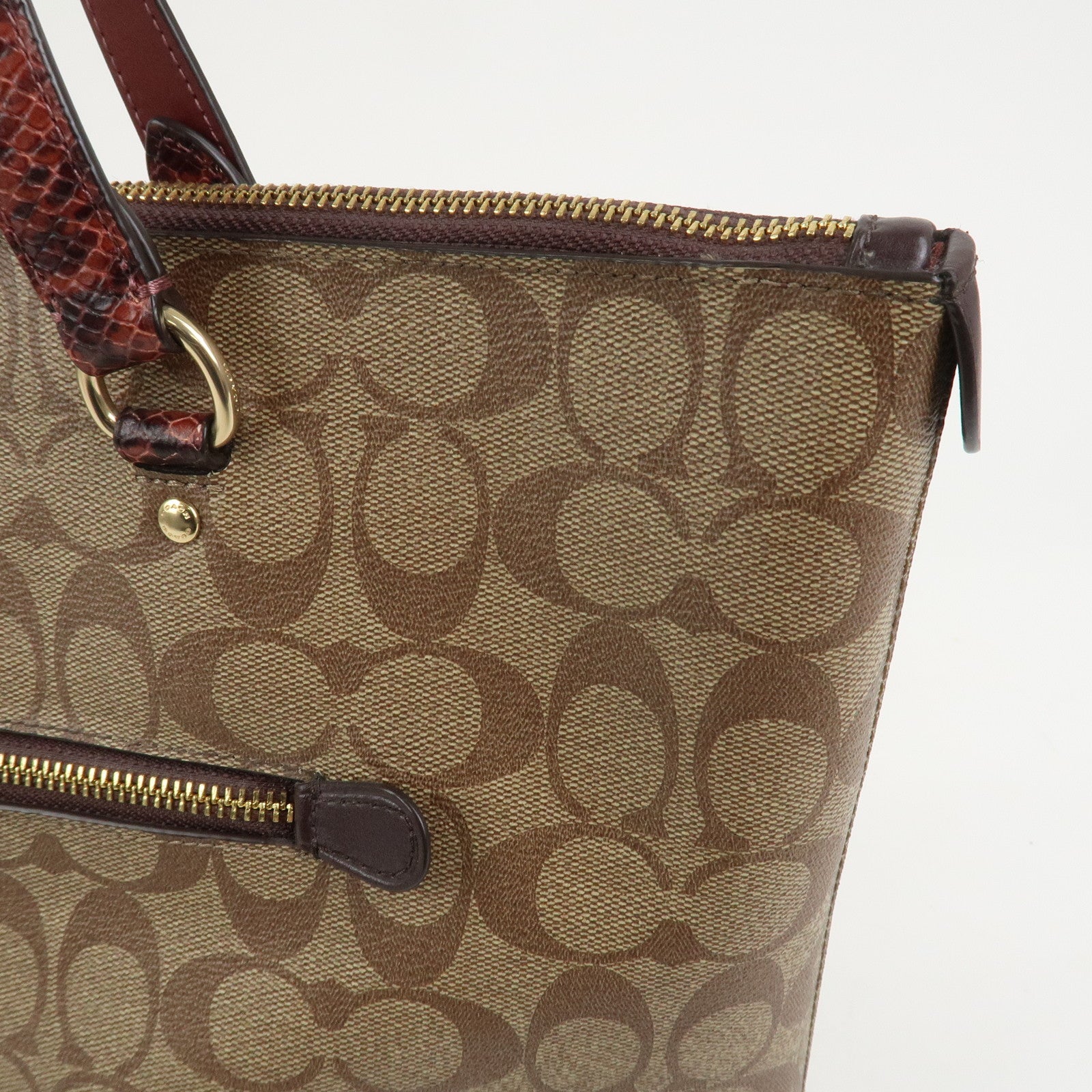 COACH Signature PVC Embossed Leather Tote Bag Shoulder Bag Brown