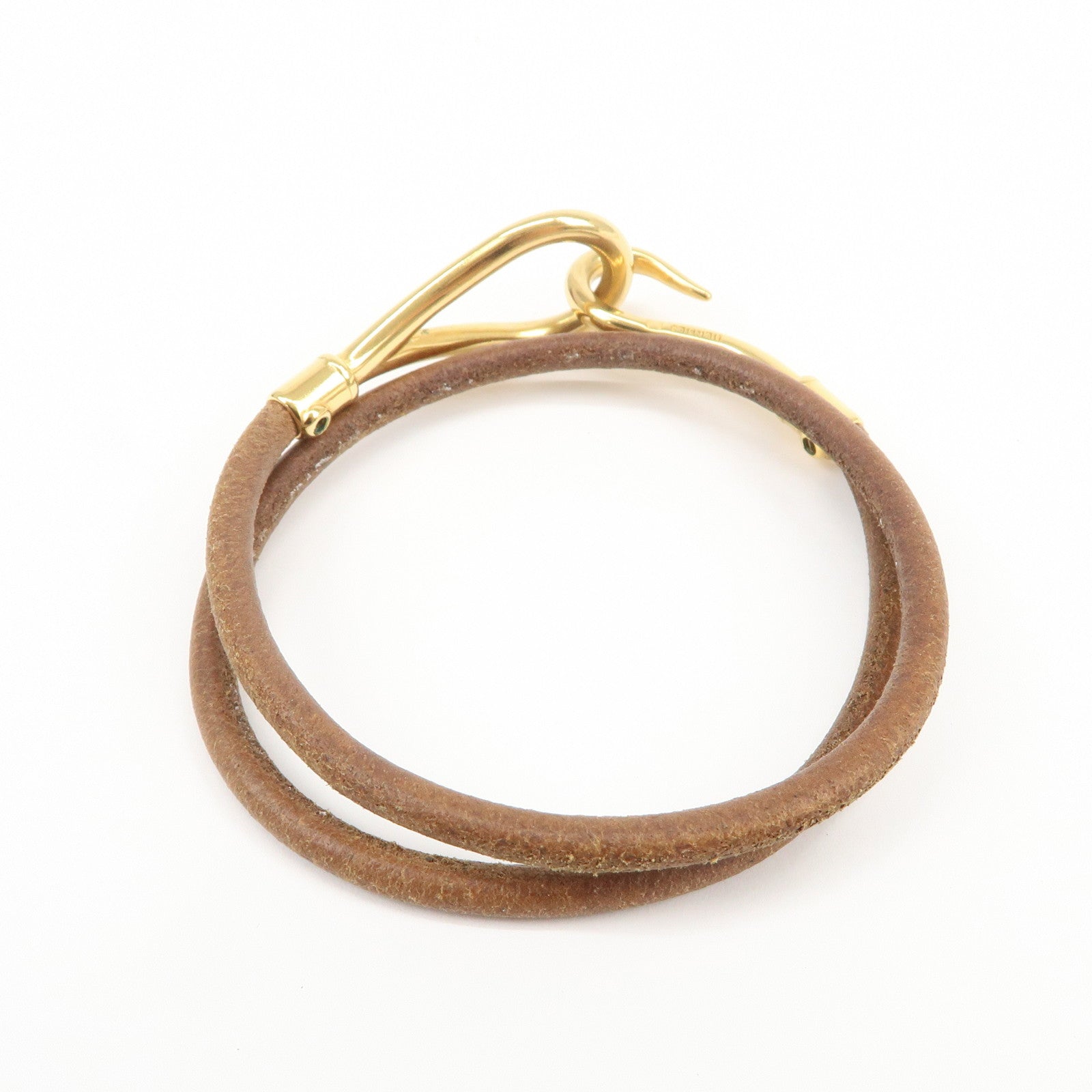 HERMES Jumbo Leather Metal Choker Bracelet Brown