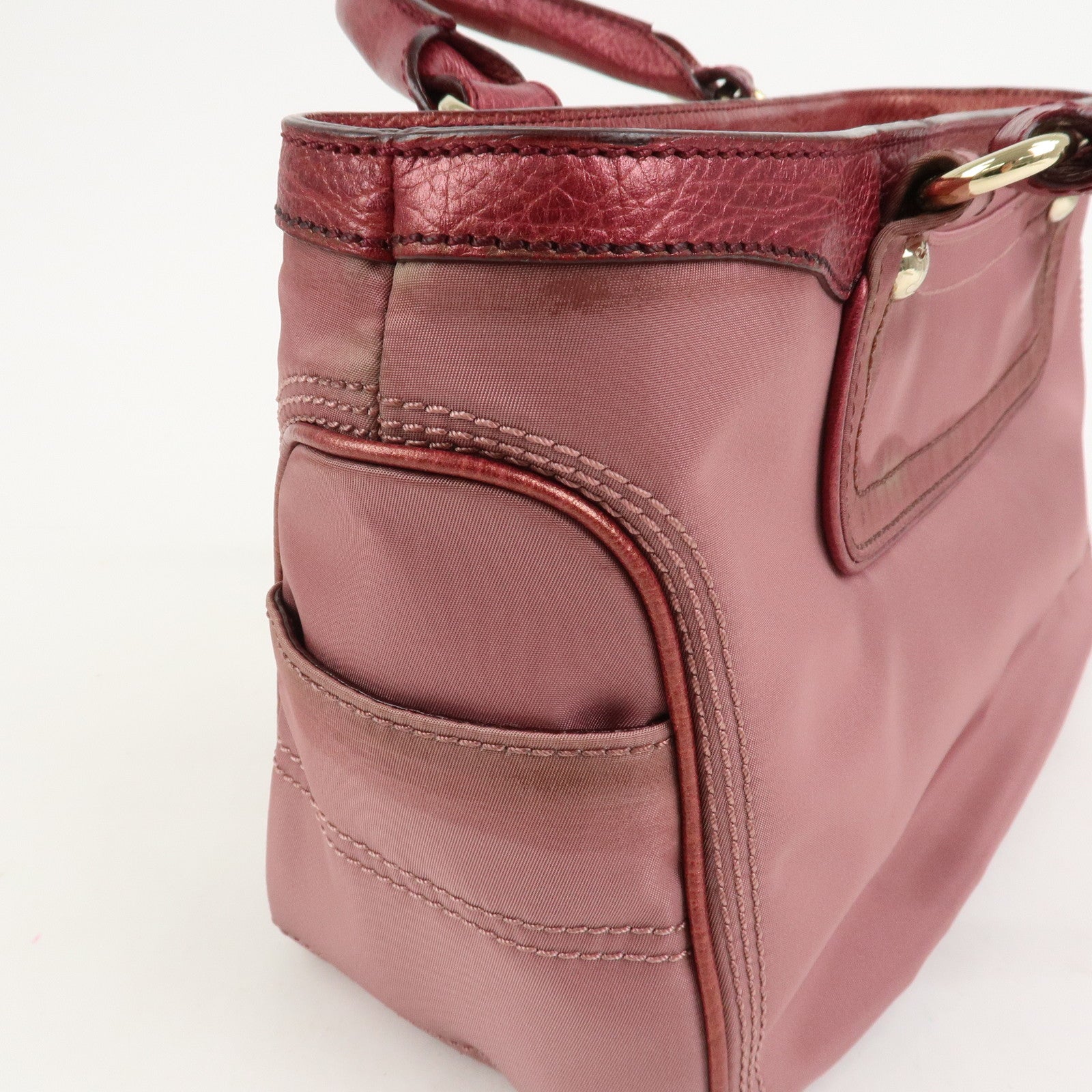 CELINE Logo Nylon Leather Boogie Bag Hand Bag Pink