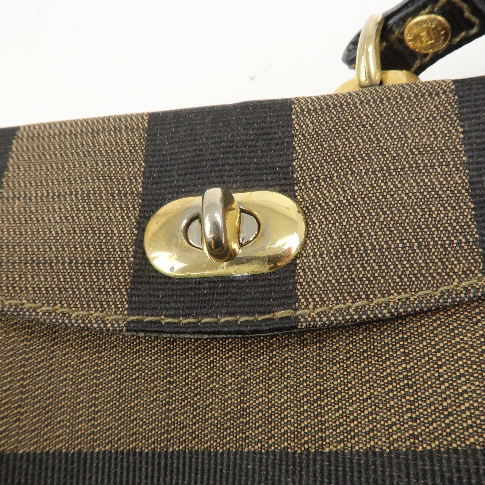 FENDI Pequin Logo Canvas Leather Shoulder Bag Crossbody Bag 15171
