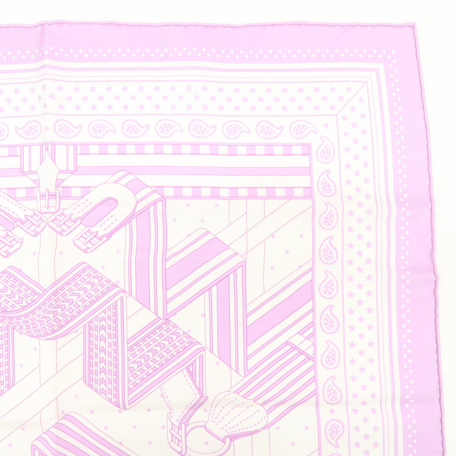 HERMES Carre 55 Silk 100% Scarf SANGLEA EN ZIGZAG Purple White