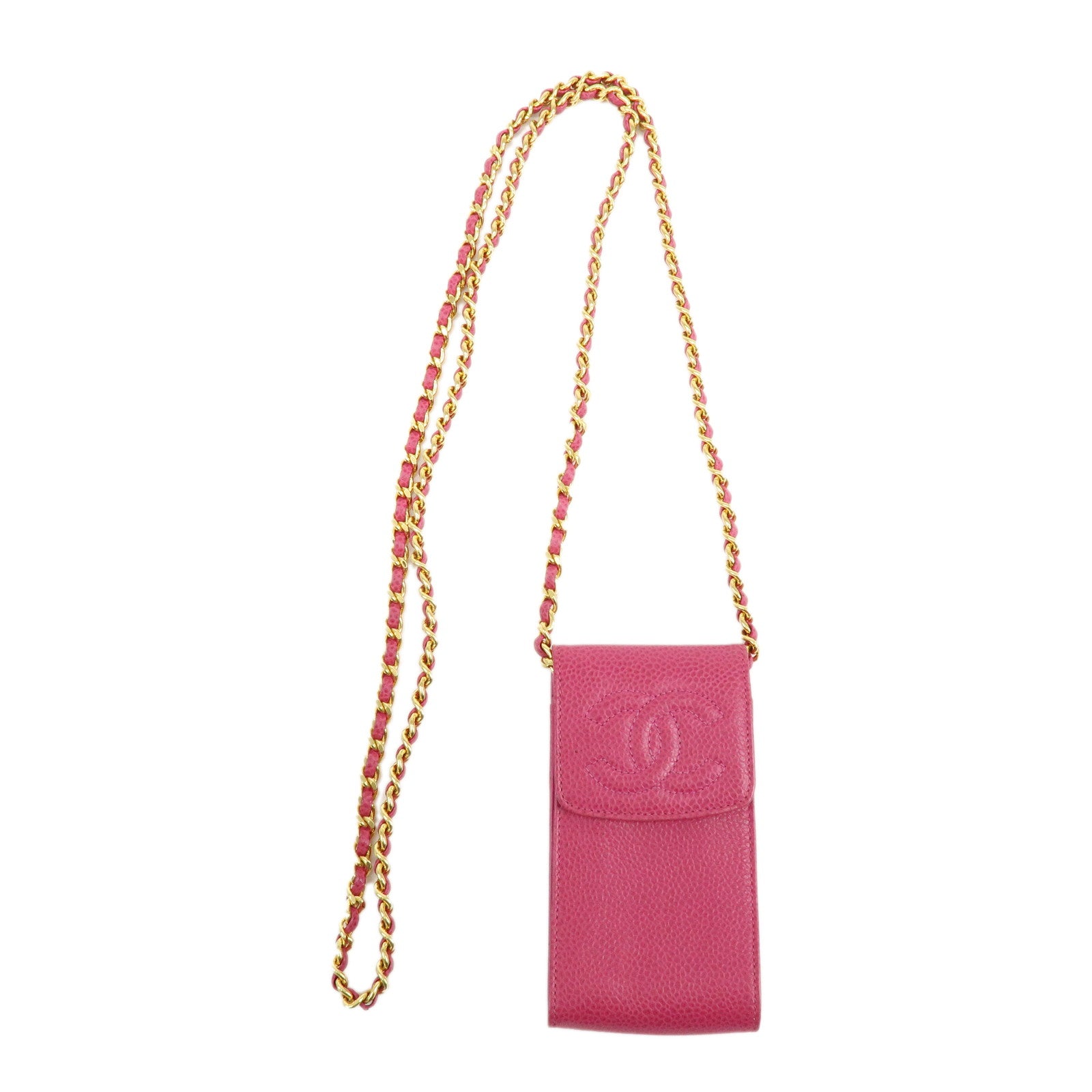 CHANEL COCO Mark Caviarskin Chain Shoulder Bag Phone Pouch Pink