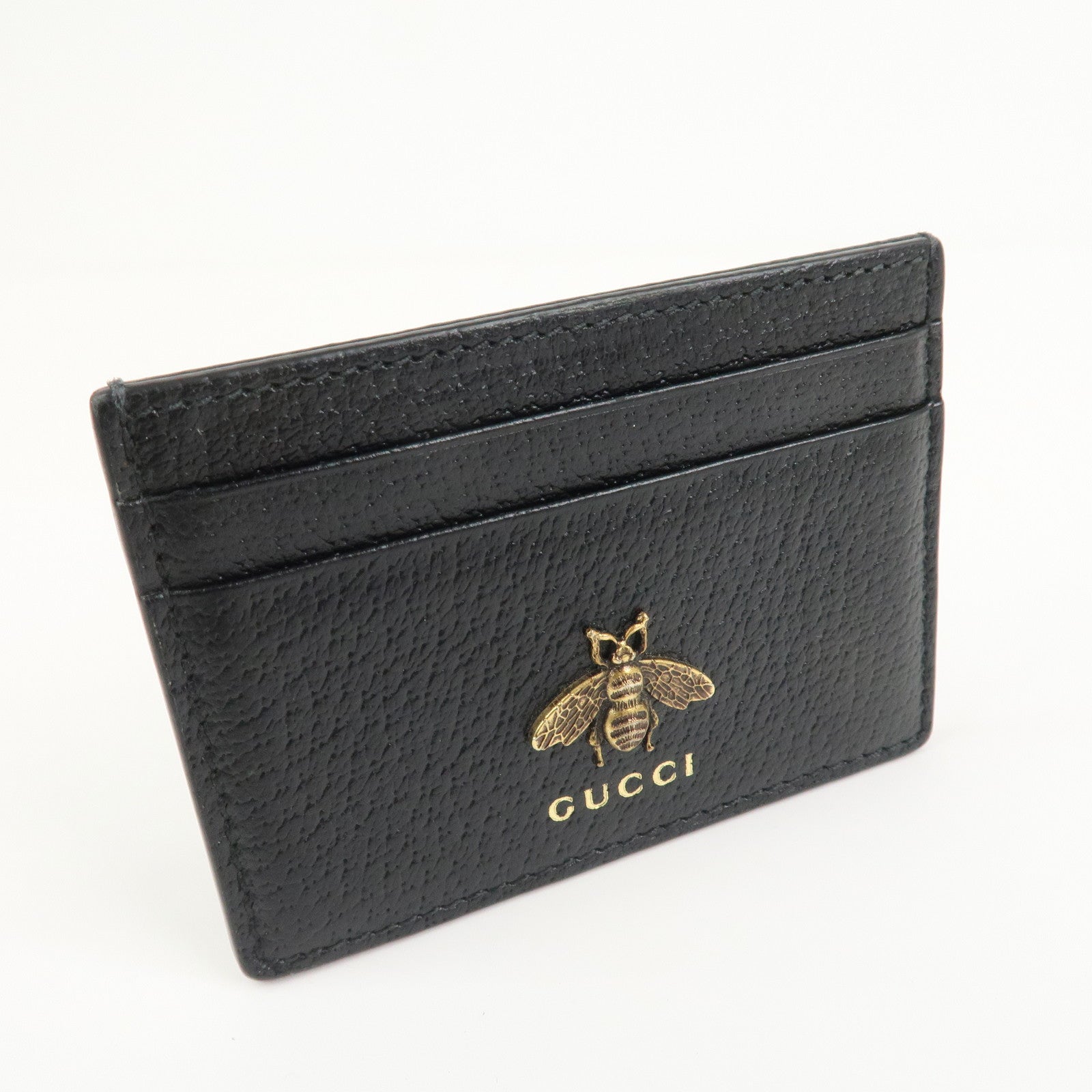 GUCCI Animalier Leather Card Case Card Holder Black 523685