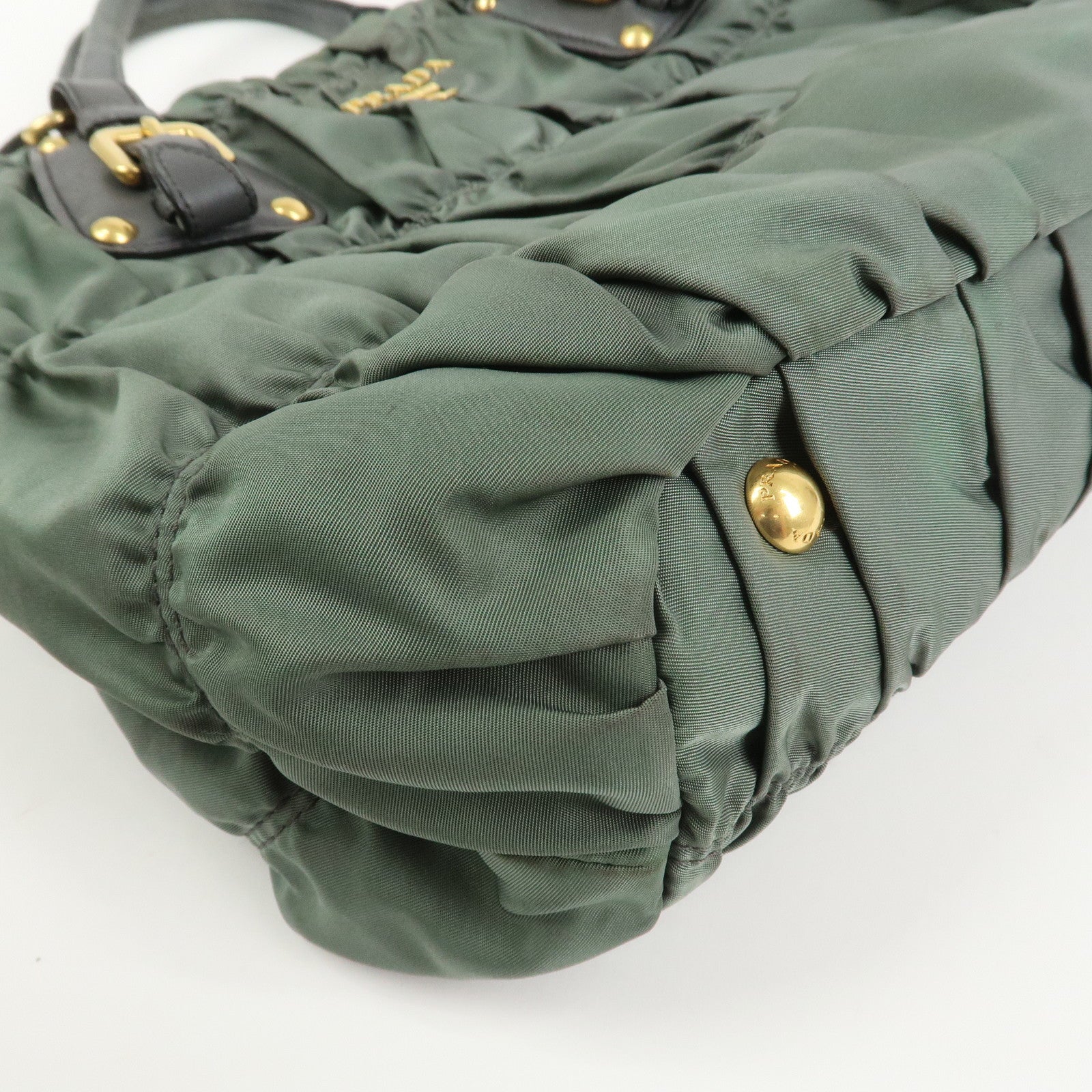 PRADA Triangle Logo Nylon Leather 2Way Bag Hand Bag Green 1BA336