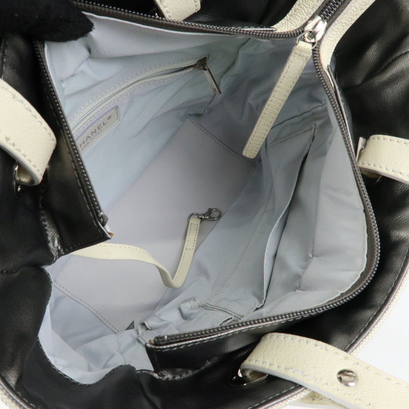 CHANEL Paris-Biarritz PVC Canvas Leather Tote Bag Gray Ivory A34208